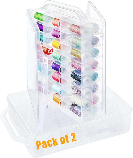 New brothread Pack of 2 Double-Sided Sewing Organizers, Thread Storage Boxes with 2x46 Grids, Clear Organizer Boxes for Embroidery Sewing Thread, Embroidery Floss, Needle, Beads, Small Crafts,Toy Cars