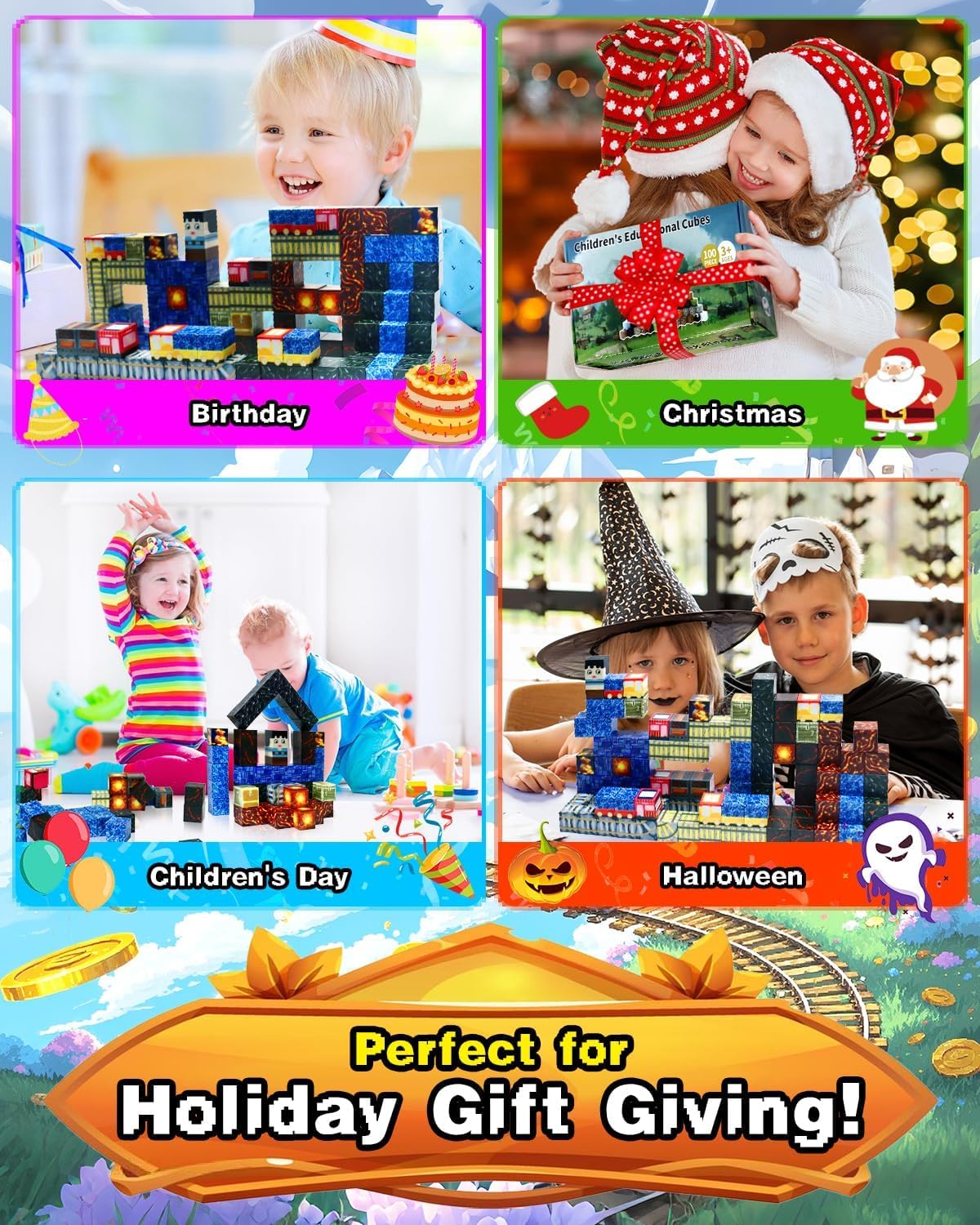 Aleath Magnetic Blocks Building Toys for Kids: 100PCS Magnet Cubes Trains Set - Kids Toys for Christmas Birthday Gifts - 0.8 inch Magnetic Blocks for Boys & Girls 3+