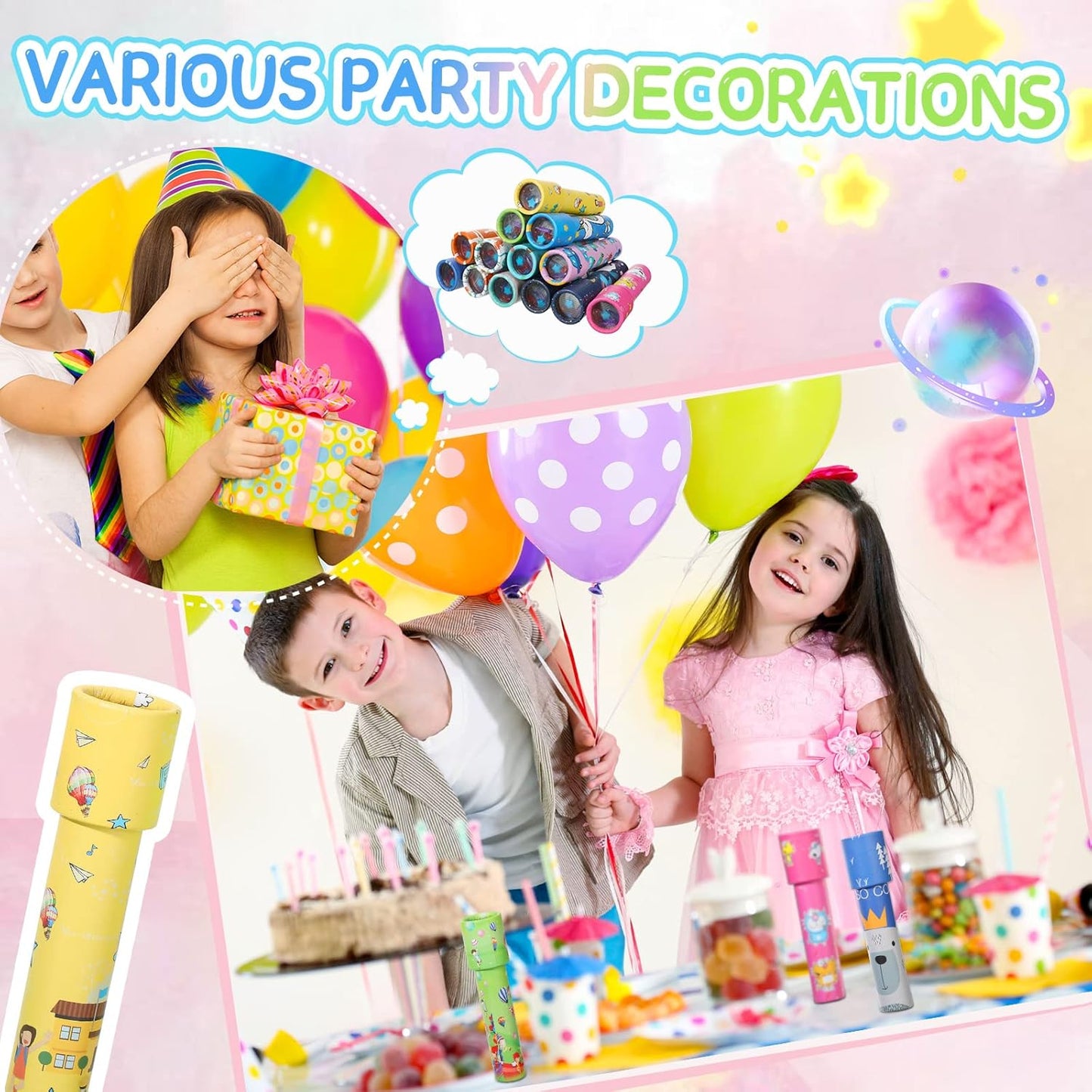 Chivao 30 Pcs Classic Kaleidoscopes Kids Vintage Toys, Return Gifts for Kids Birthday Mini Kaleidoscope Kit for School Classroom Prizes, Stock Stuffers Bag Fillers, Random Colors(Cute Style)