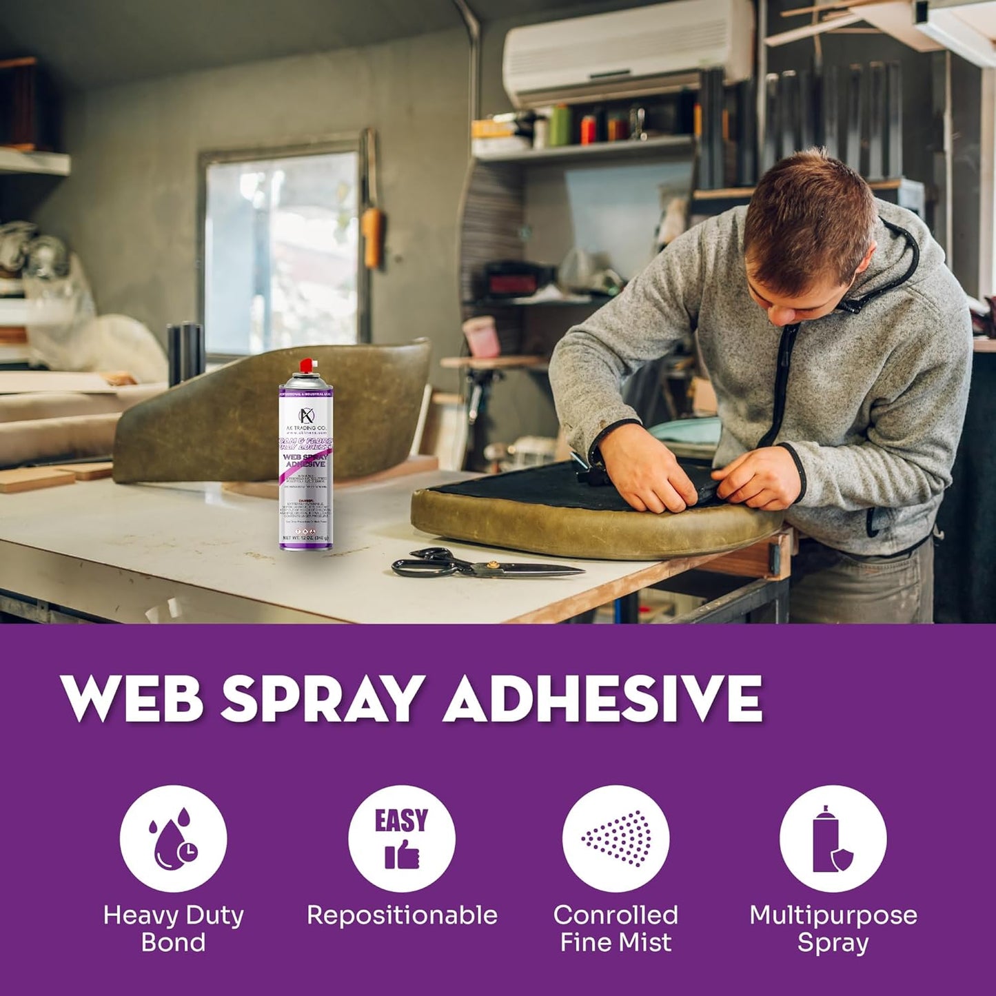 AK TRADING CO. Professional Quality Multipurpose Spray Adhesive - Wide Spray Reach, Made in USA, Temporary and Permanent Bonding - 12oz Can