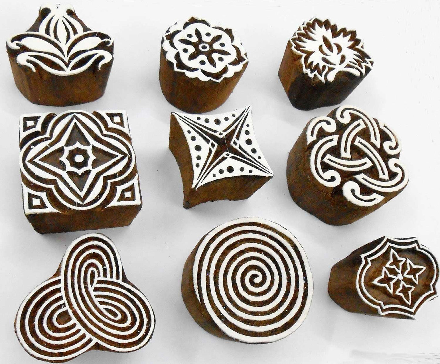 Craftsofindia® Wholesale Lot of 9 Wooden Block Stamps for Textile Printing/Scrapbooking/Henna Tattoo