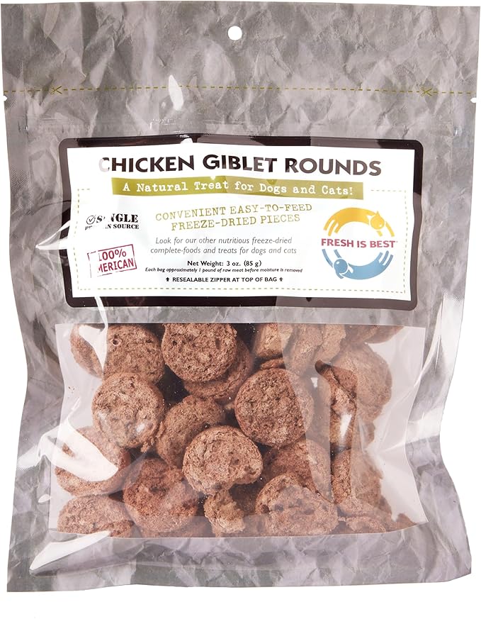 Fresh Is Best Freeze Dried Dog Treats - Freeze Dried Chicken Giblets - Fresh Cat & Dog Training Treats in Resealable Zipper Bag - Raw Chicken Hearts, Livers, and Gizzards Treat - Made in The USA