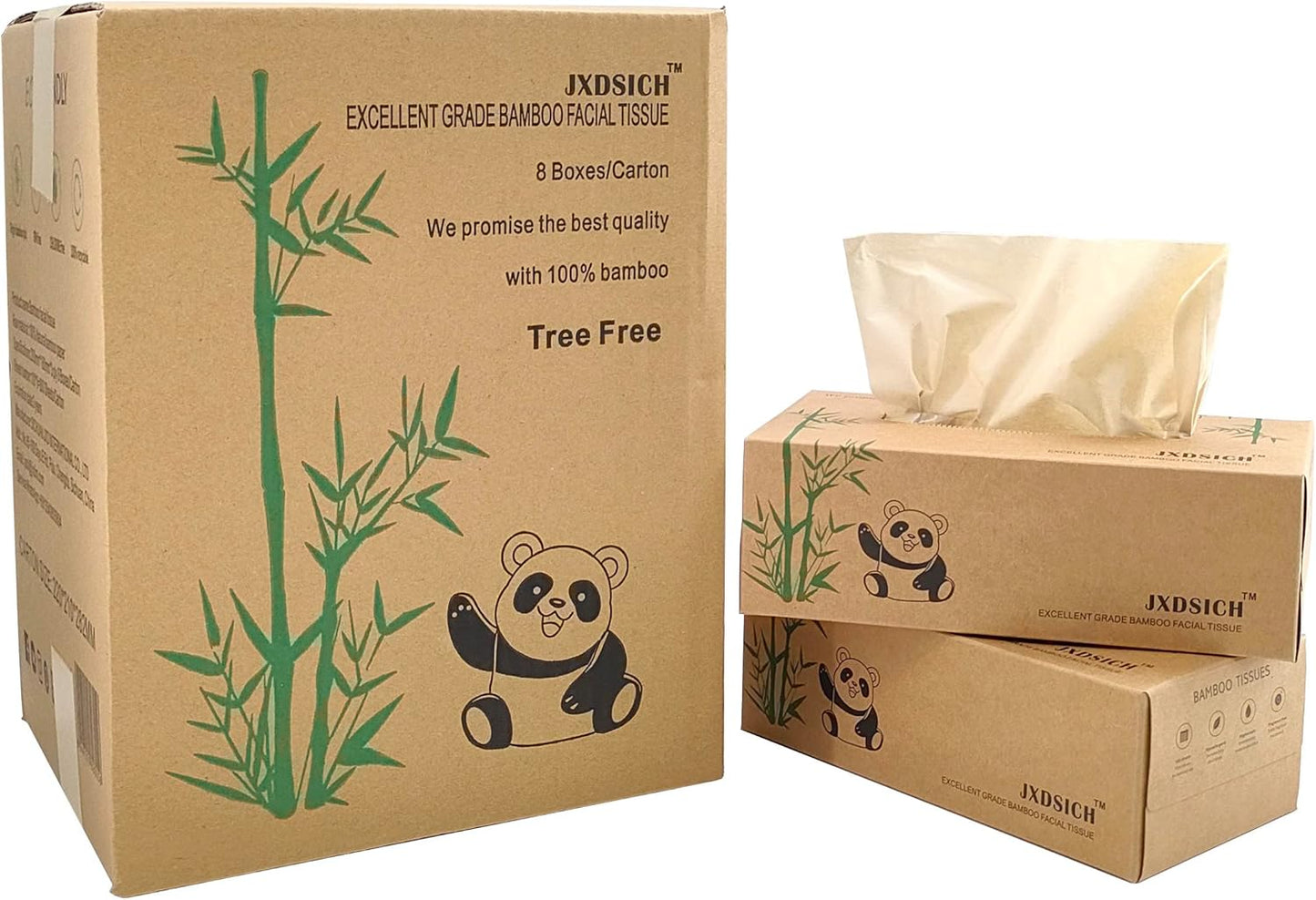 Bamboo Facial Tissues，soft nature bamboo facial tissue,100% virgin bamboo,Bulk carton of 8 boxes (100 Tissues per boxes,800 Tissues Total) | kraft paper Box, 3 Ply tissues
