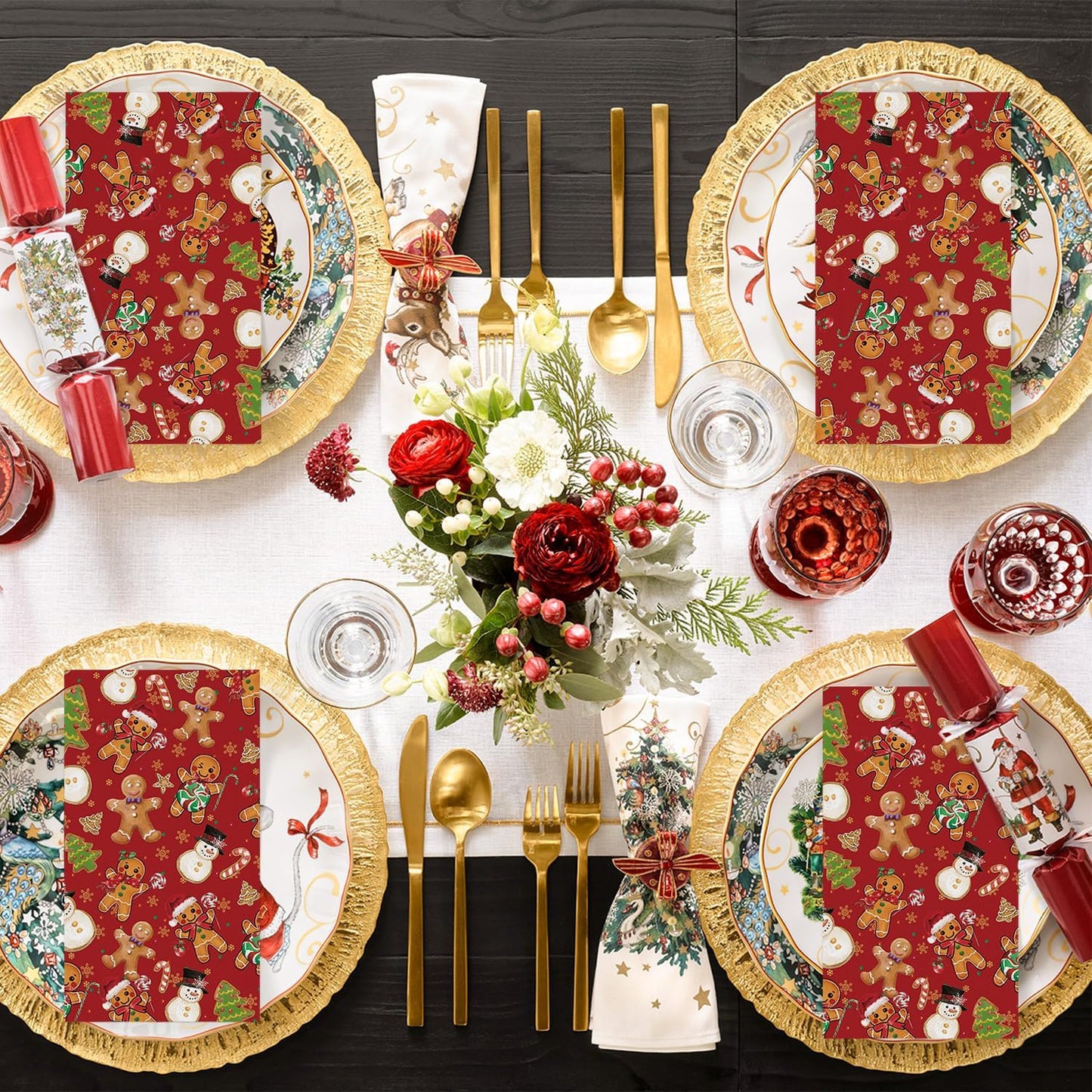 Horaldaily 100 Christmas Disposable Paper Decorative Guest Napkins, Gingerbread Man Hand Towel for Party Lunch Dinner Kitchen Bathroom