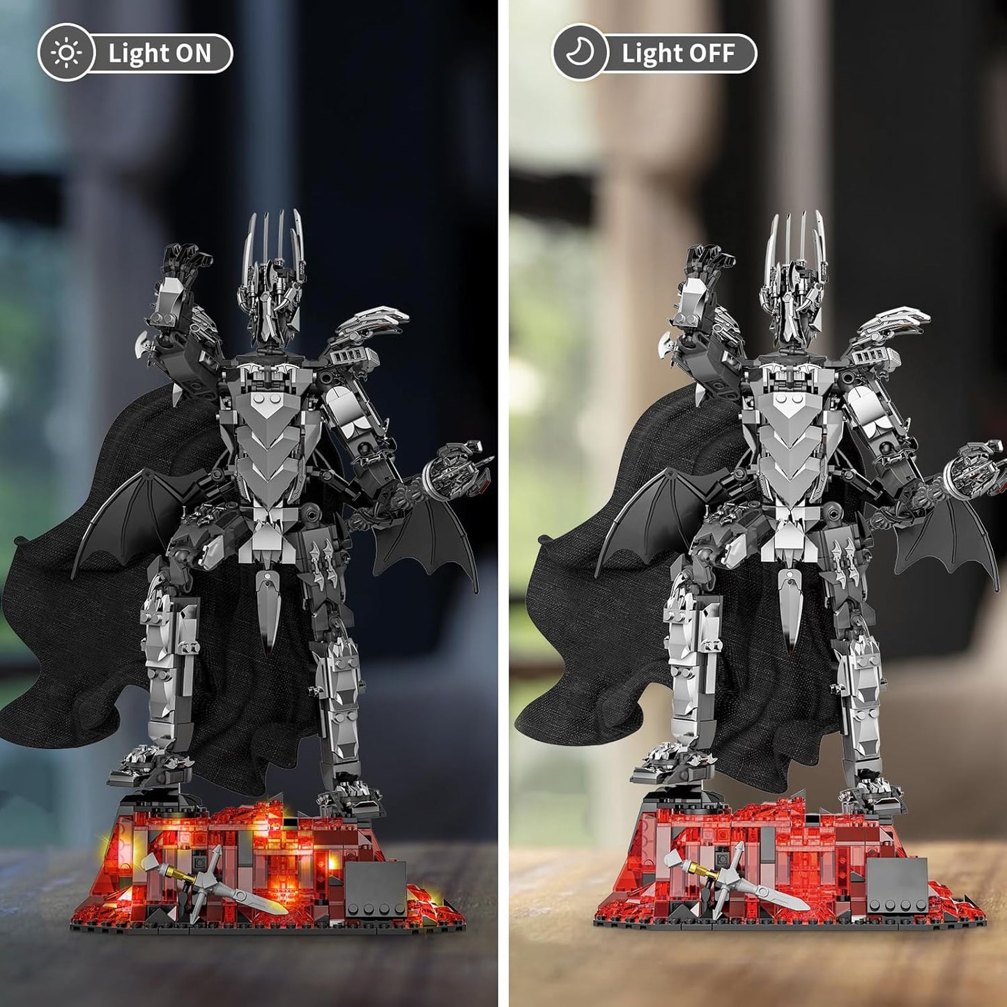 Dark Lord Building Set with Light Magma Base, Creative Demon Mech Display Model, Compatible with Lego Adults, STEM Christmas Birthday Gift Toy for Kids Boys 8-14 (879 PCS)