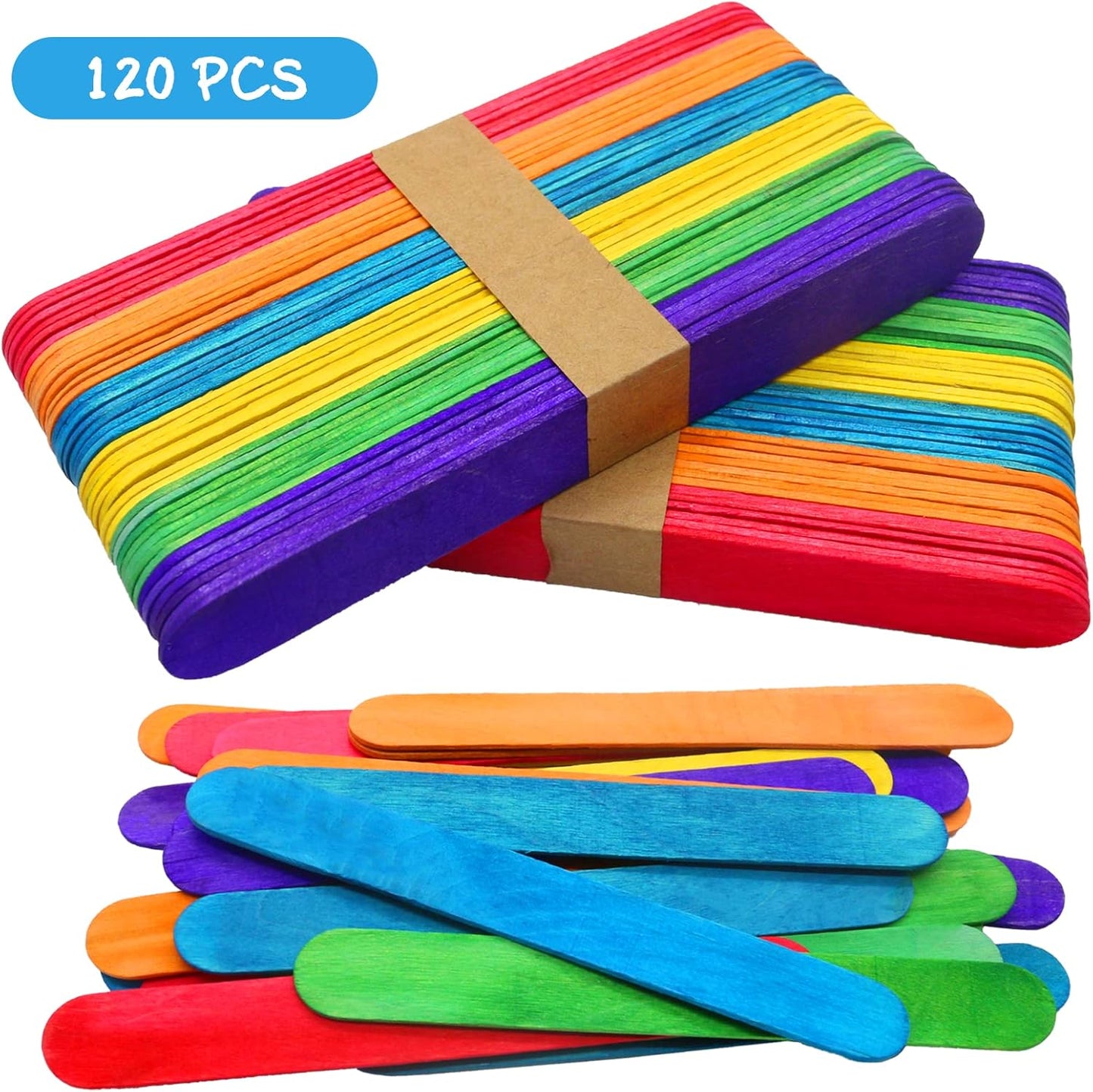 WISYOK 120 Pcs 6” Colored Jumbo Wooden Craft Sticks - Rainbow Wooden Popsicle Sticks for Creative Designs or Kids Education, Home Art Projects