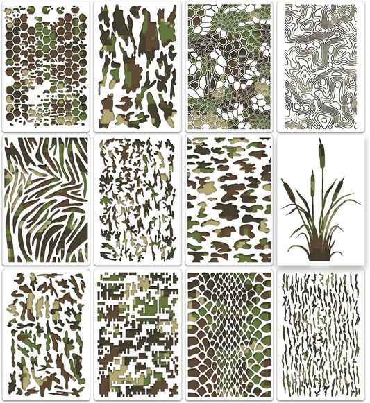 Camo Stencil 12inch Large Camouflage Stencils for Spray Paint Reusable Digital Camo Pattern Stencil for Wall Boat Wood Canvas Fabric