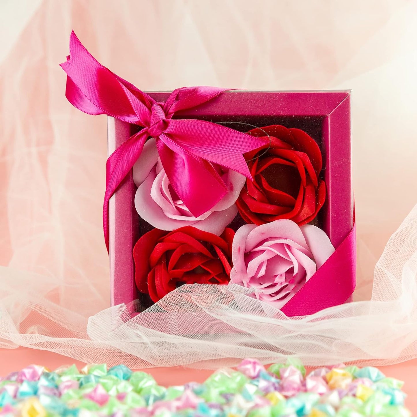 LIUYAXI Hot Pink Double Faced Satin Ribbon, 3/8" X Continuous 100 Yards, Ribbons Perfect for Gift Wrapping Bows Bouquet Wedding Decor DIY Craft and More