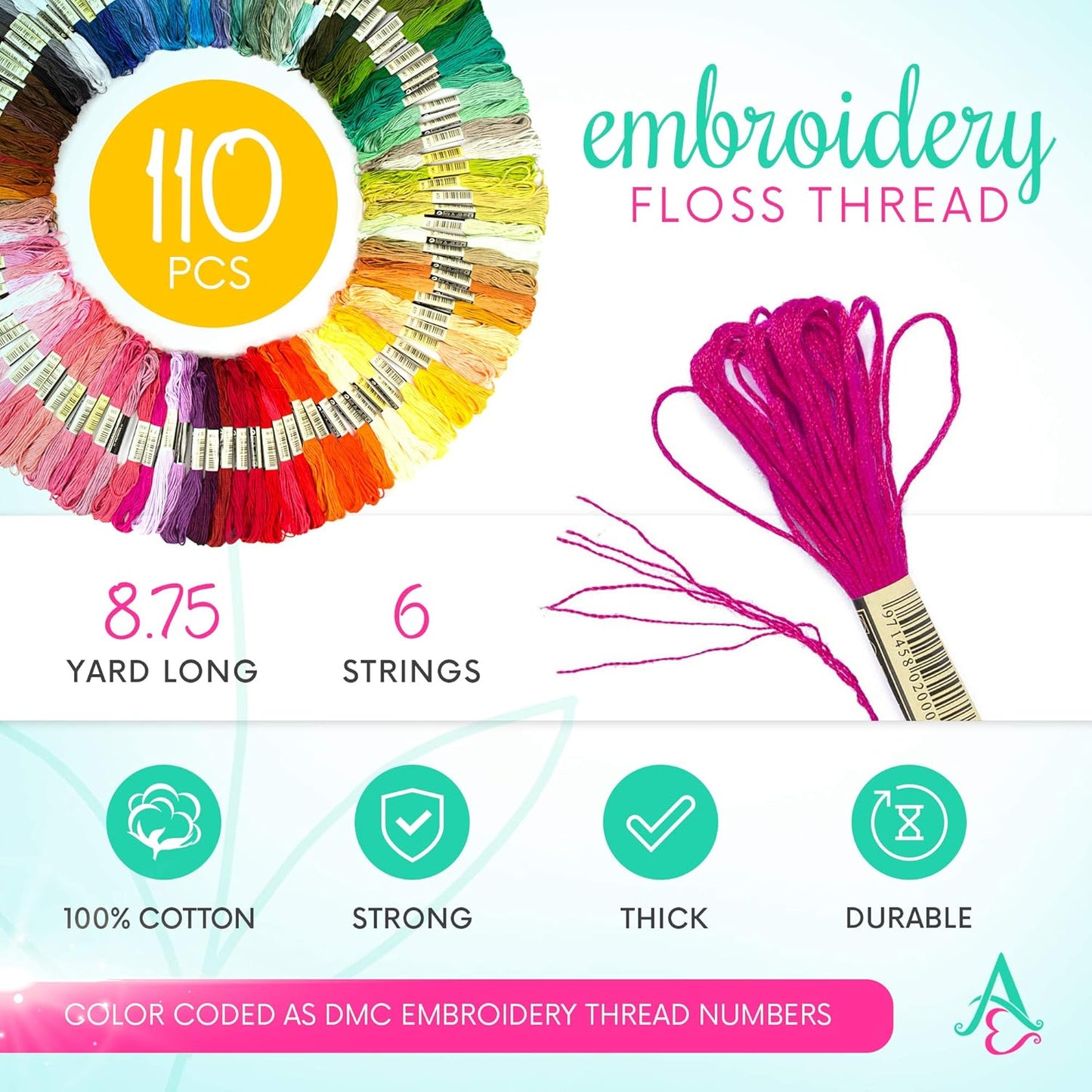 Athena’s Elements Embroidery Floss | Rainbow Thread for Embroidery, Cross Stitch Thread, Customized Independent Packaging（100 Colors）(Unicorn Color Palettes)