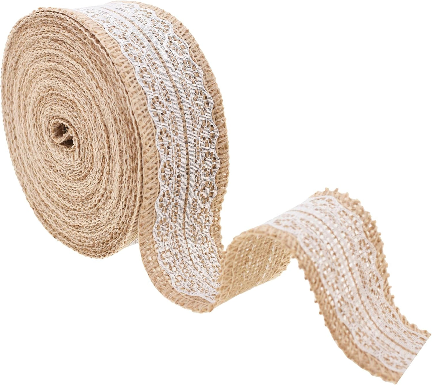 Mandala Crafts Burlap and Lace Ribbon 1.5 Inches Wide Jute Ribbons for Crafts - 20 Yds Roll Rustic Burlap Wrap Trim Ribbons for Wreaths Bows Wedding Party