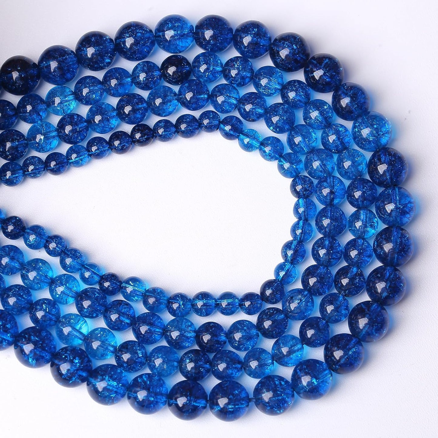 45pcs 8mm Natural Blue Crystal Crackle Quartz Stone Round Loose Beads for Jewelry Making DIY Bracelets Necklaces Energy Healing Stone Beads 15" (8mm, Blue Crackle Quartz)