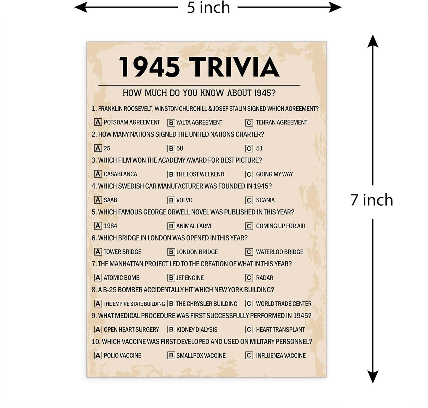 80th Birthday Party Games, Set of 3 Activities for 10 Guests, Born in 1945 Games Bundle, Birthday Party Supplies for Adults, Pack of 30 Cards