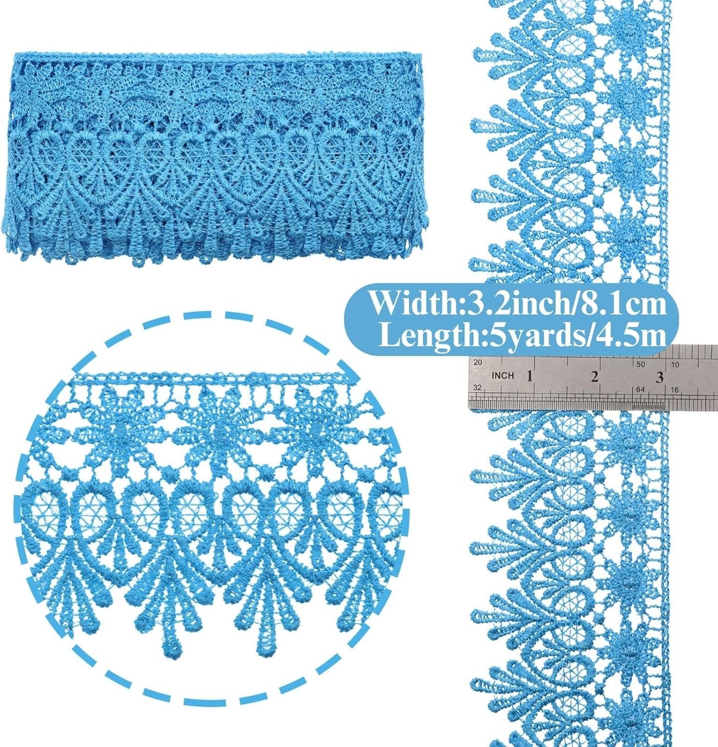 GXTIZAS Blue Lace Trim 5 Yards Wide Venise Lace Ribbon Embroidered Edge Trim for Sewing Crafts Pillow Case