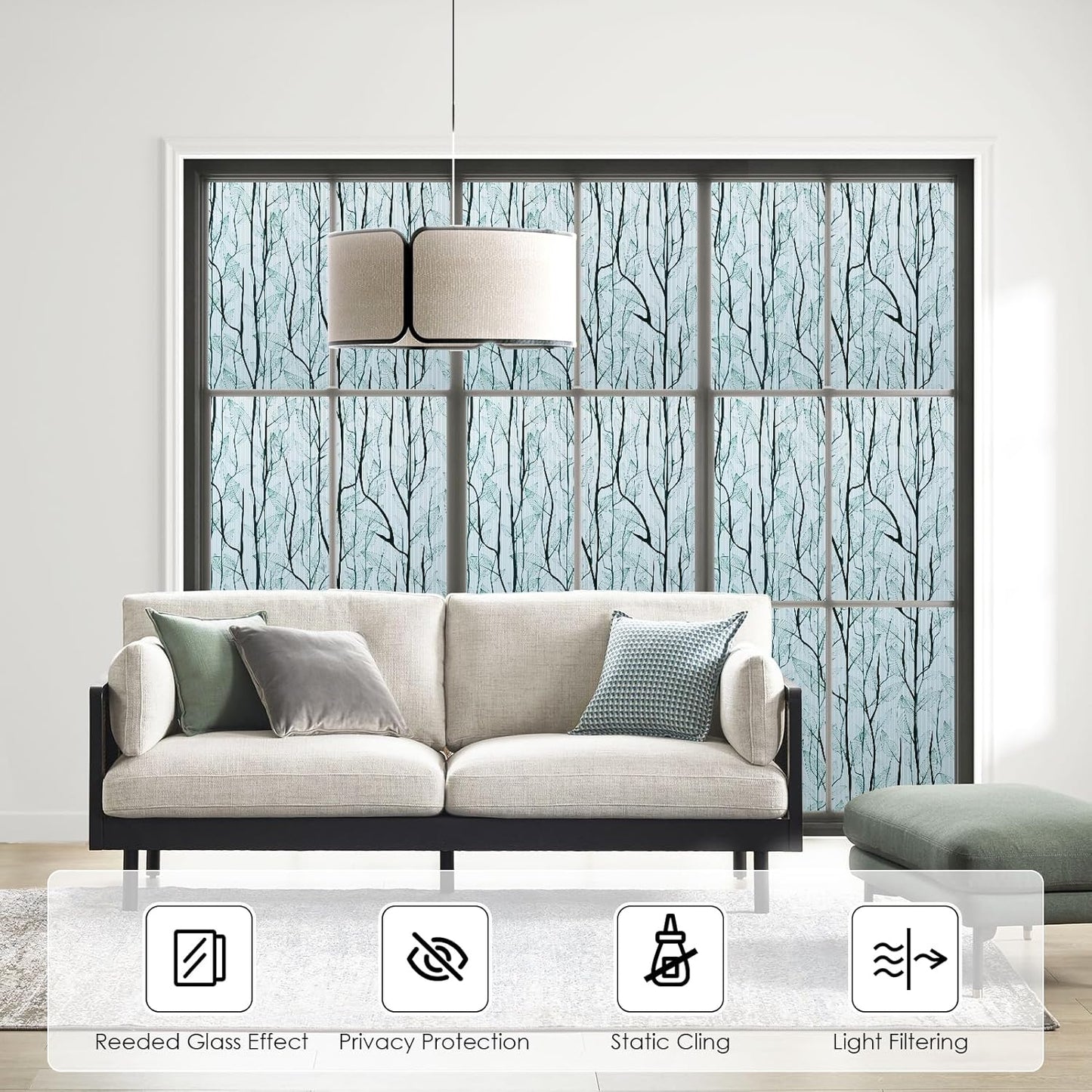 DKTIE Nature Pattern Rainbow Window Film Decorative Stained Glass Window Film Static Cling Films Easy Apply Removable Comes with Tools (U1747-Reeded Glass, 17.7" x 118.1")