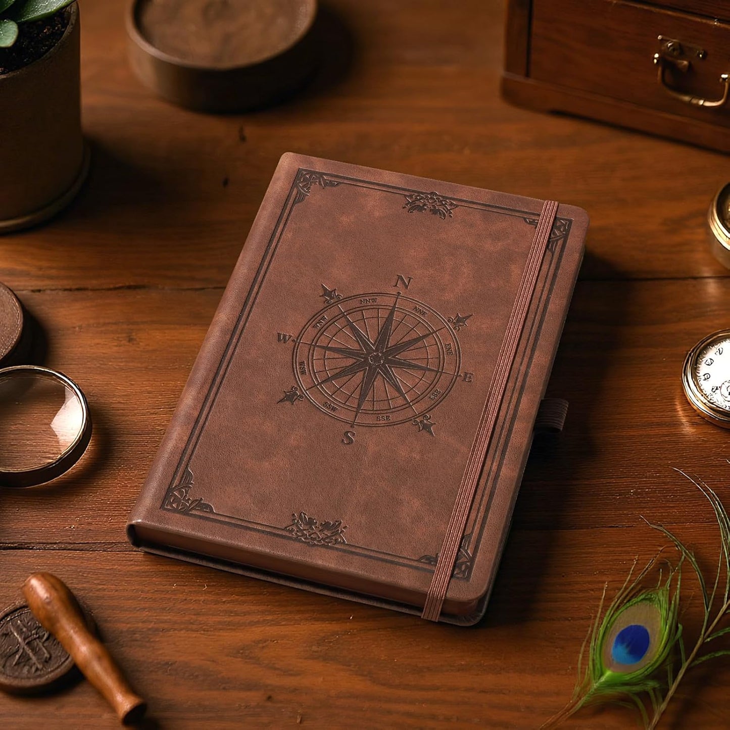 AHGXG Thick Journal Dotted Notebook for Men - 320 Numbered Pages A5 Notebook for Writing, 100gsm Dot Paper, Vintage Leather Hardcover, for Women Work Office School, 5.75'' X 8.38''- Brown