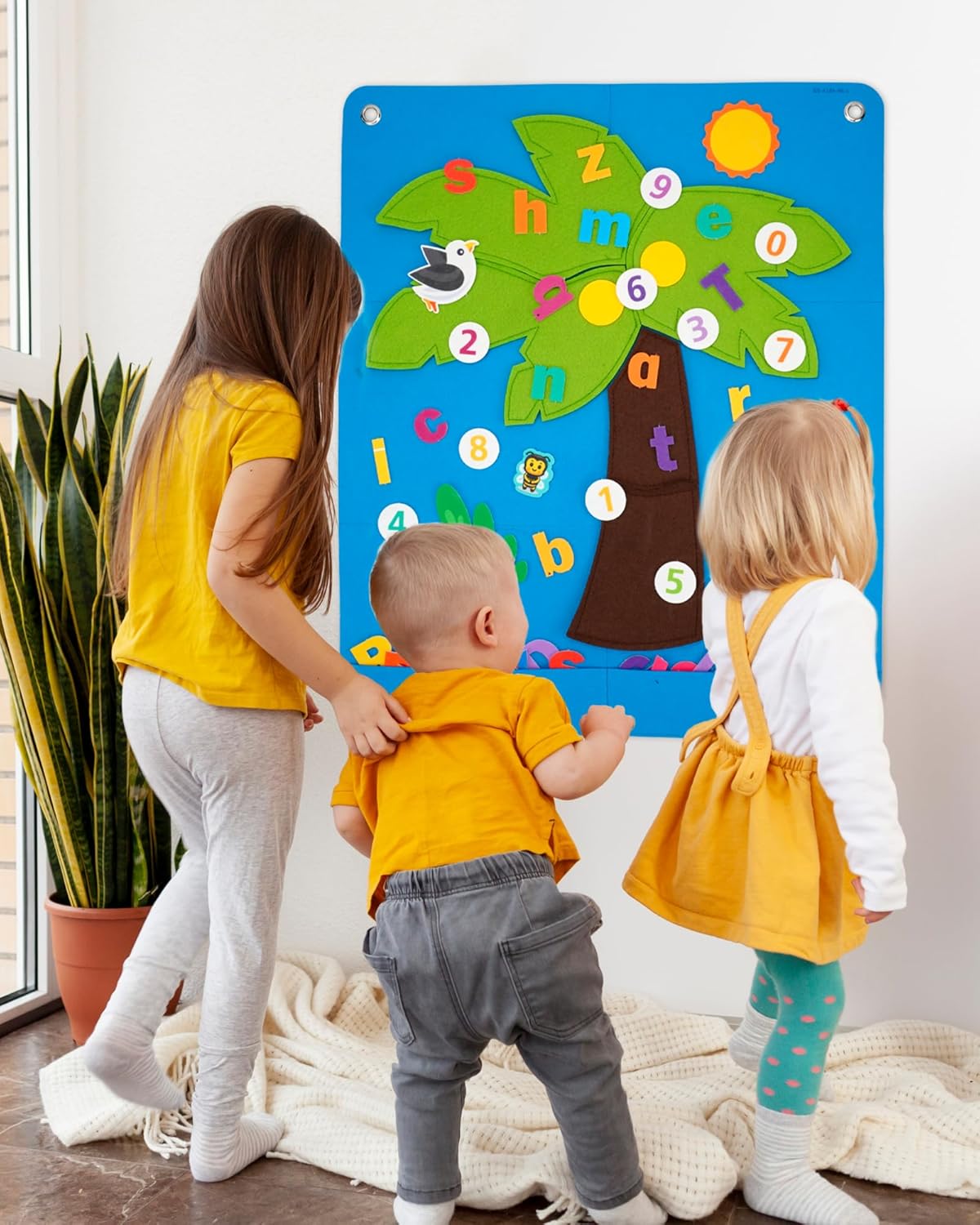 CHEFAN Felt Letter and Number Tree, Coconut Tree Alphabet Game, Felt Story Board Set for Early Education Storytelling, Flannel Board for Wall Teaching Home Classroom Play