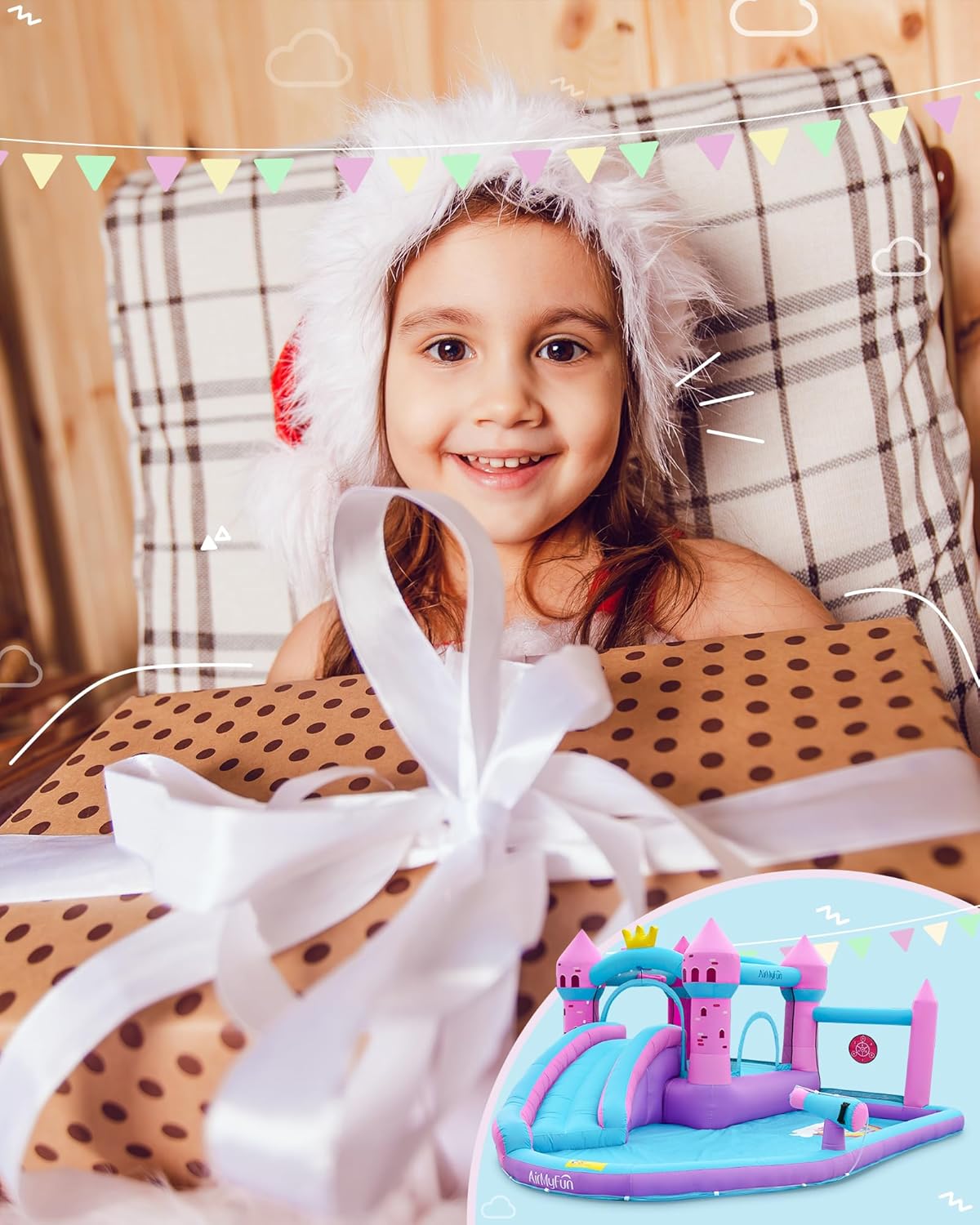 AirMyFun Pink Inflatable Waterslide, Water Bounce House for Big Kids 3-12 in The Backyard- Water Bouncy House for Wet and Dry, Splash Pool - Sturdy Outdoor Bouncer/Castle - Includes Blower& Repair Kit