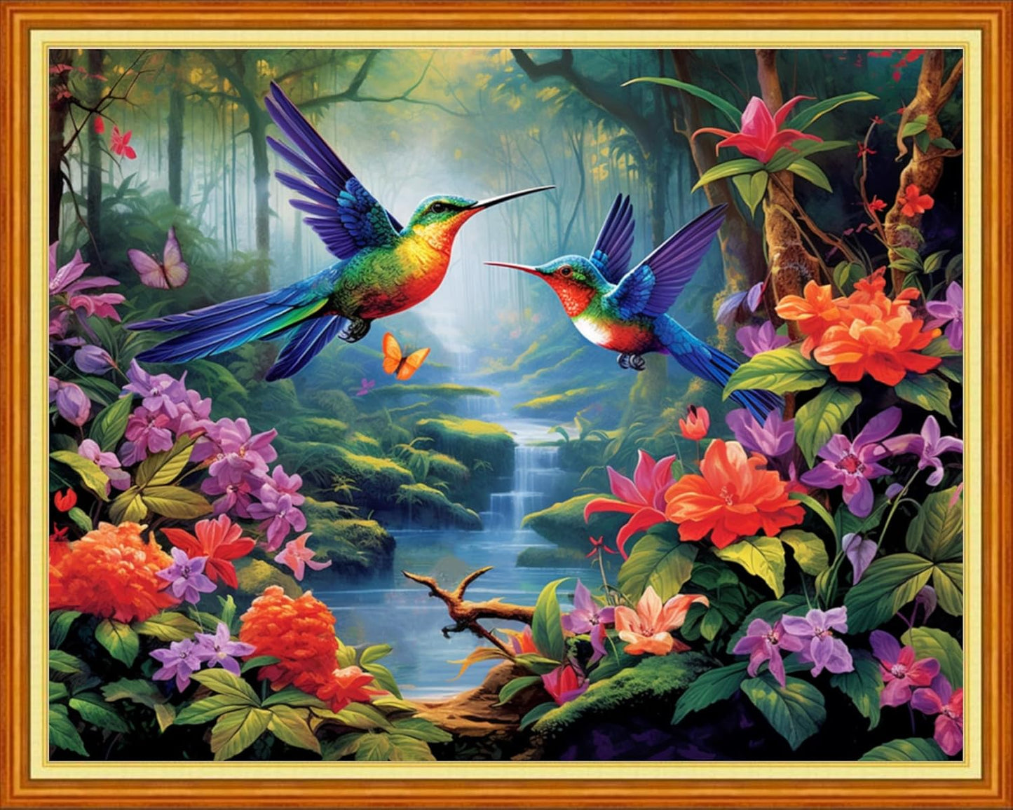 Foxhool Beginners Cross Stitch Kits Stamped Full Range of Embroidery Kits for Adults DIY Cross Stitches kit Embroidery Patterns for Needlepoint kit-Hummingbird Scenery 16x20 inch