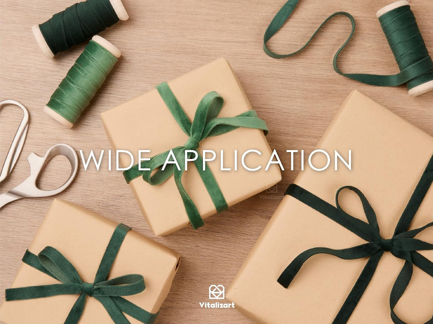 Vitalizart Green Velvet Ribbon 3/8" x 15 Yd Fabric Trim 3 Rolls * 5 Yd for Christmas Wreath Decoration Handmade Craft Ornaments Gift Wrapping & Bow Making Dark Forest