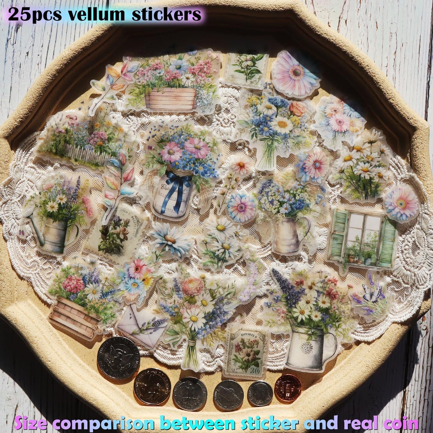 Vintage Vellum Stickers Floral Plants Elements Scrapbooking Supplies Flowers Botanic Natural Translucent Paper Self-Adhesive Junk-Journal Items (Spring Bouquet)