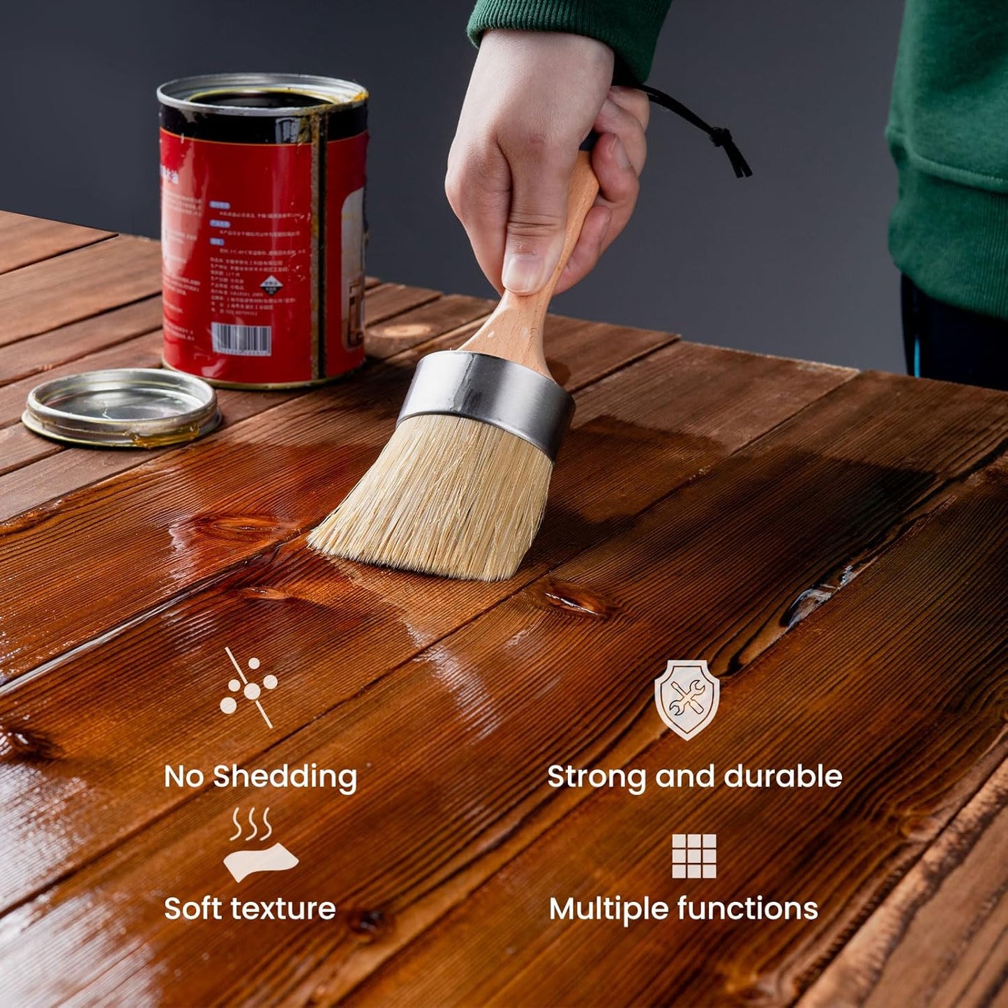 Chalk and Wax Paint Brush Furniture Set of 4, Small Round and Large Oval Brush with Natural Bristles, Perfect for Painting or Waxing Furniture, Ideal for Home Decor