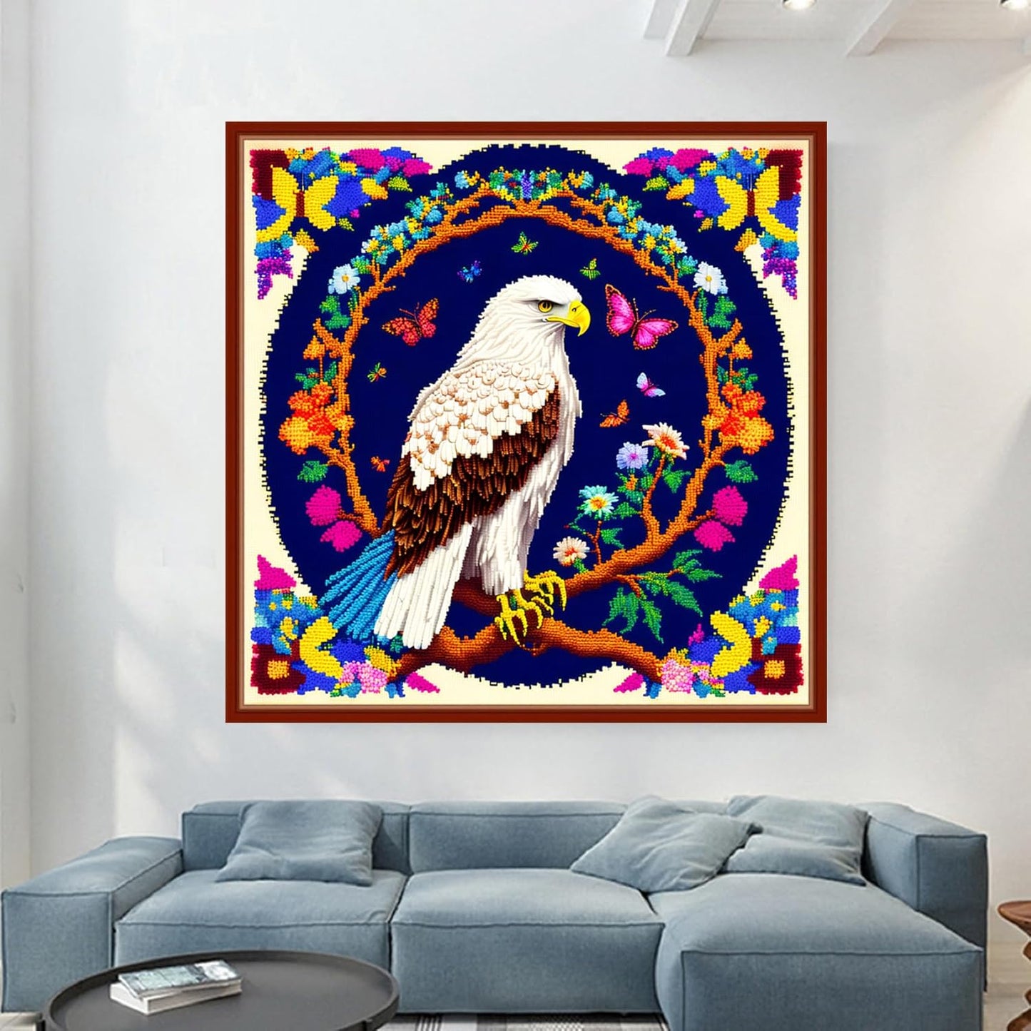 Dimensean Stamped Cross Stitch Kits Full Range of Embroidery Patterns Starter Kits for Beginners Adult or Kids DIY Cross Stitches Needlepoint Kits 11CT-Eagle Flower 17.7x17.7 inch