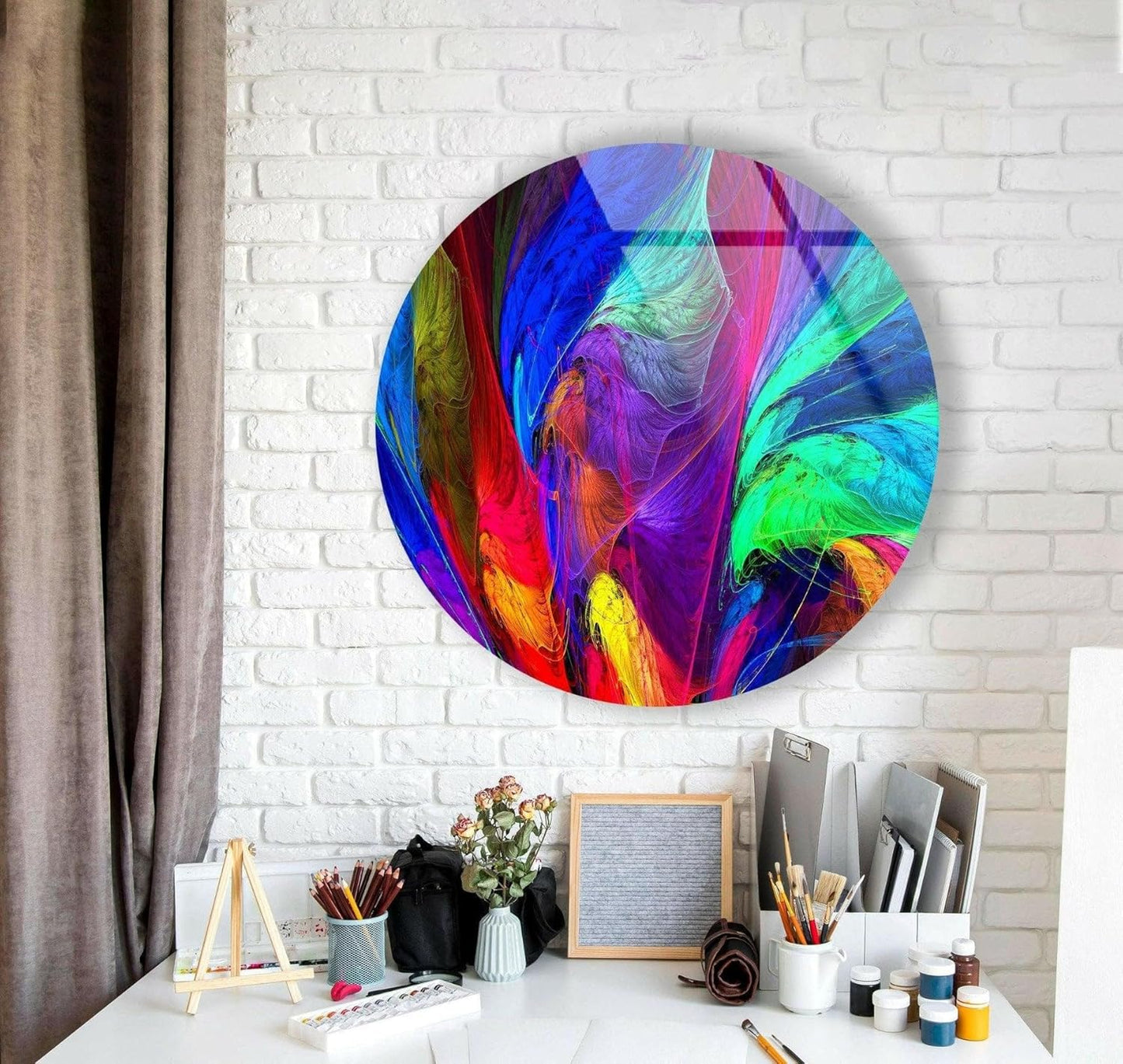 My Photostation.com 20''(50cm) Diameter Neon Colors Abstract Round Glass Wall Art Tempered Glass Printing Wall Decor Large Wall Art Wall Hangings