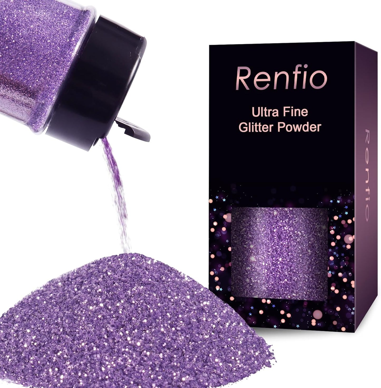 Renfio Ultra Fine Glitter Powder Metallic Resin Glitter 2.11 Oz (60g) PET Flakes Crafts Sequins 1/128" 0.008" 0.2mm Epoxy Chips Flakes for Tumblers Slime Decoration - Amethyst