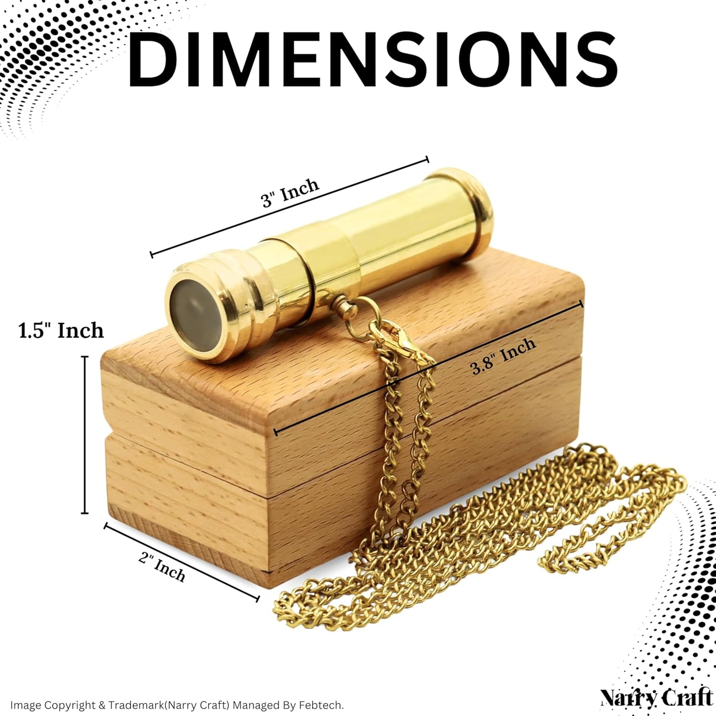 Brass Kaleidoscope with Wooden Box | Handcrafted Vintage Kaleidoscope with Optical Glass Lens & Wooden Storage Box – Collectible Gift for Kids & Adults (Golden/Brass, Small)