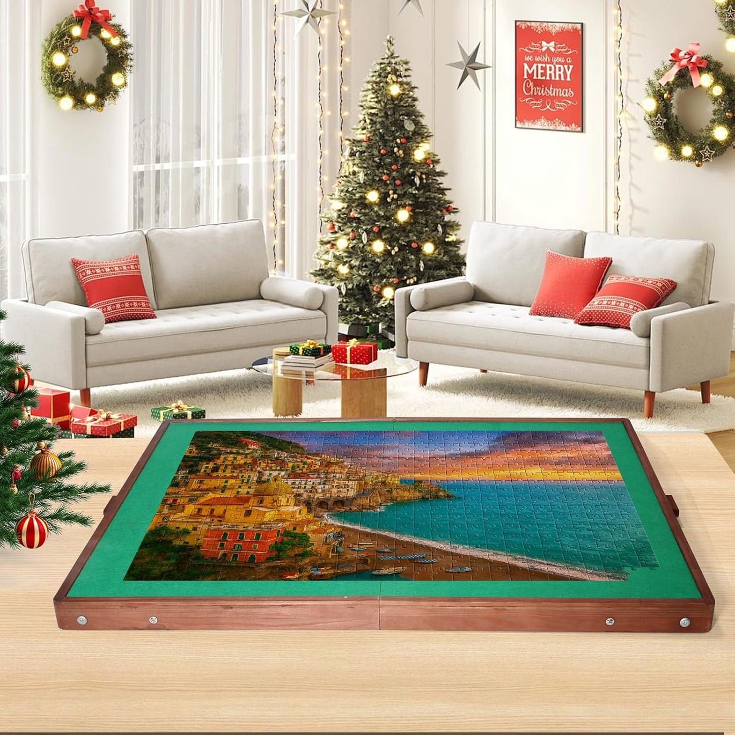 1000 Piece Puzzle Table with Legs, 29.7" x 22.2" Wooden Jigsaw Puzzle Board with Drawers, Cover & Felt, Portable Puzzle Table with Folding Legs for Adults and Teens, Christmas Birthday Gift