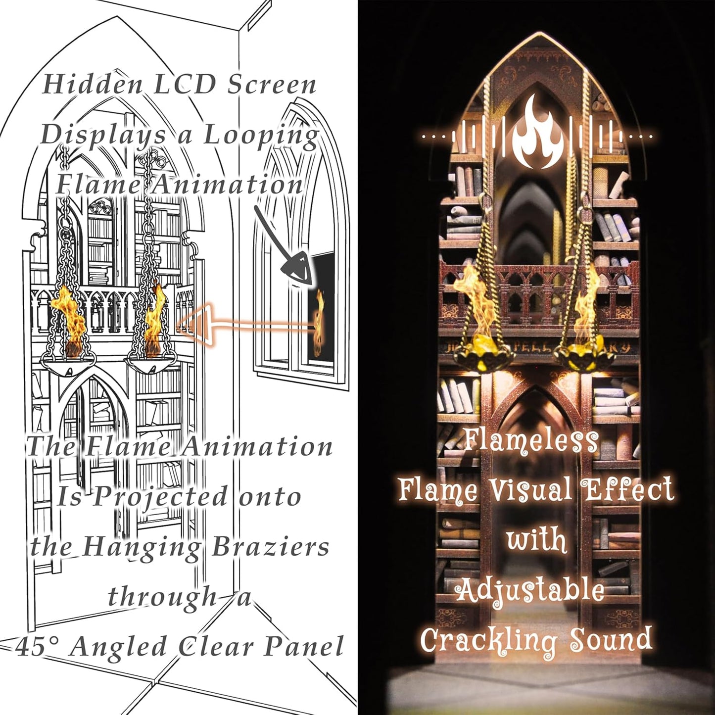 DolphinIsle Book Nook Kits for Adults, DIY Booknook Bookshelf Decor Magic Spell Library with Flame Illusion