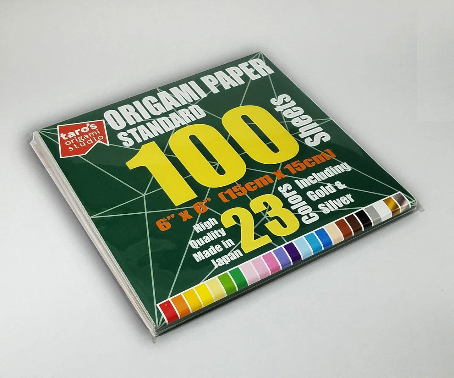 [Taro's Origami Studio] Standard 6 Inch One Sided 23 Colors 100 Sheets Square Easy Fold Premium Japanese Paper for Beginner (Gold and Silver Included)