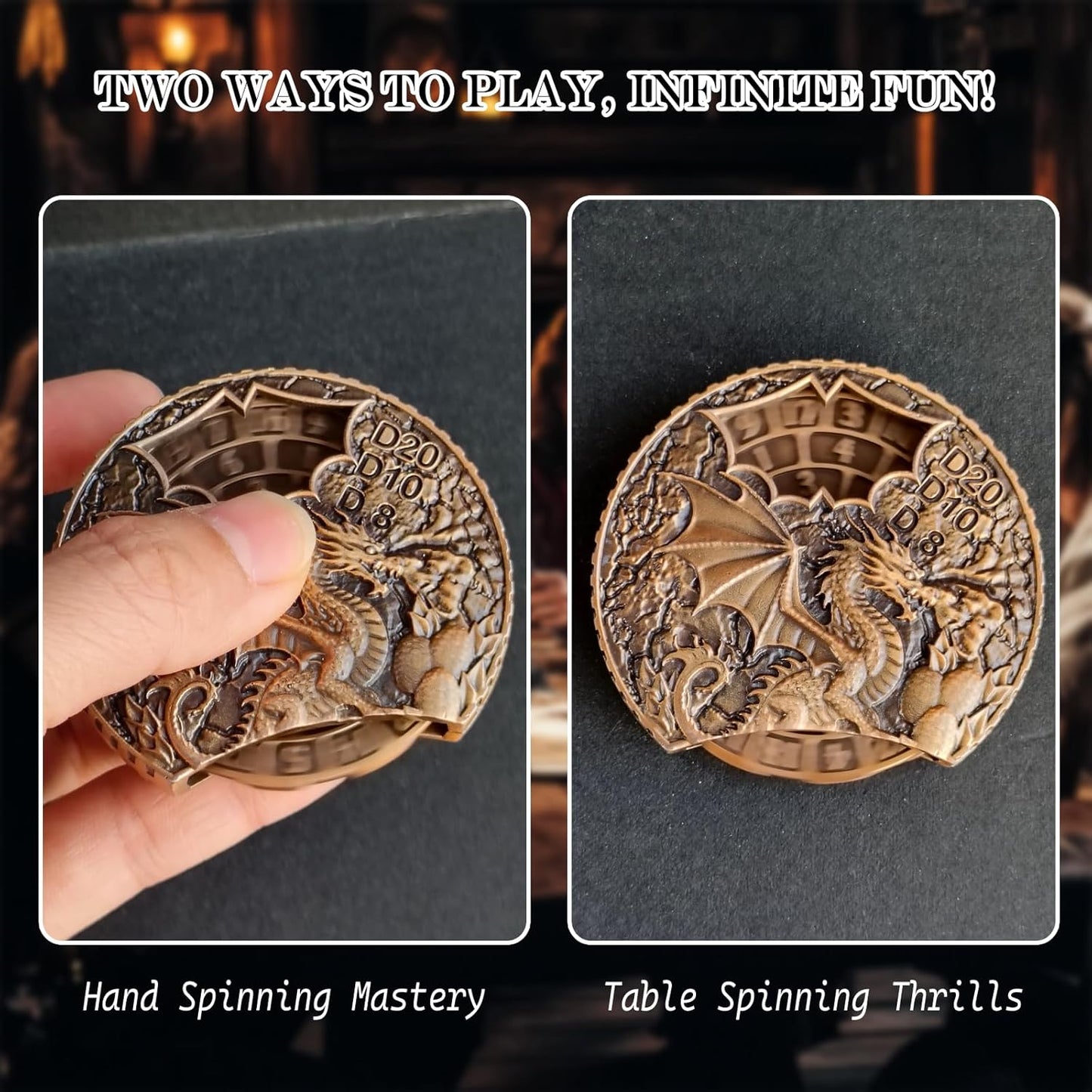 DND Dice Set Roulette: Fidget D4 D6 D8 D10 D10% D12 D20 All in One Metal D&D Spinner Dice - Cool Role Playing Dice Gifts for Dungeons and Dragons TRPG MTG Games Lover Players (Ancient Bronze)