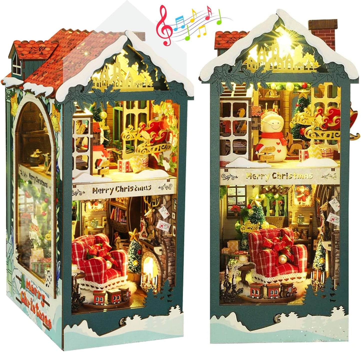 Christmas Book Nook Kit - DIY Miniature House Dollhouse Kit for Adults and Teens, Booknook Bookshelf Insert Christmas Decorations, Gifts for Family and Friends (Merry Christmas)