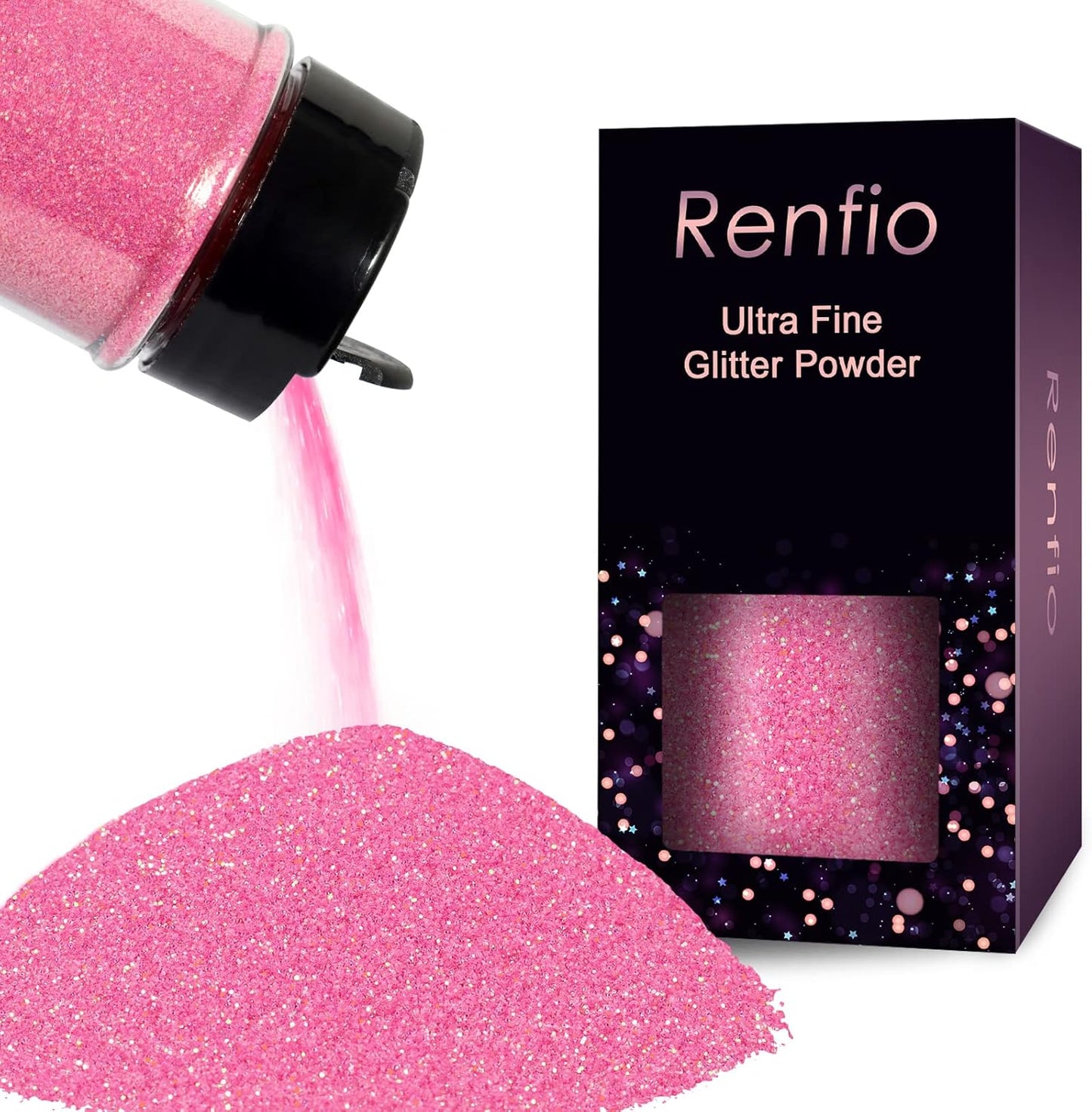 Renfio Iridescent Ultra Fine Glitter Powder Resin Supplies Glitters 1.94 Oz (55g) PET Flake Crafts Sequins 1/128" 0.008" 0.2mm Epoxy Chips Flakes for Tumblers Slime Painting - Magic Rose Pink