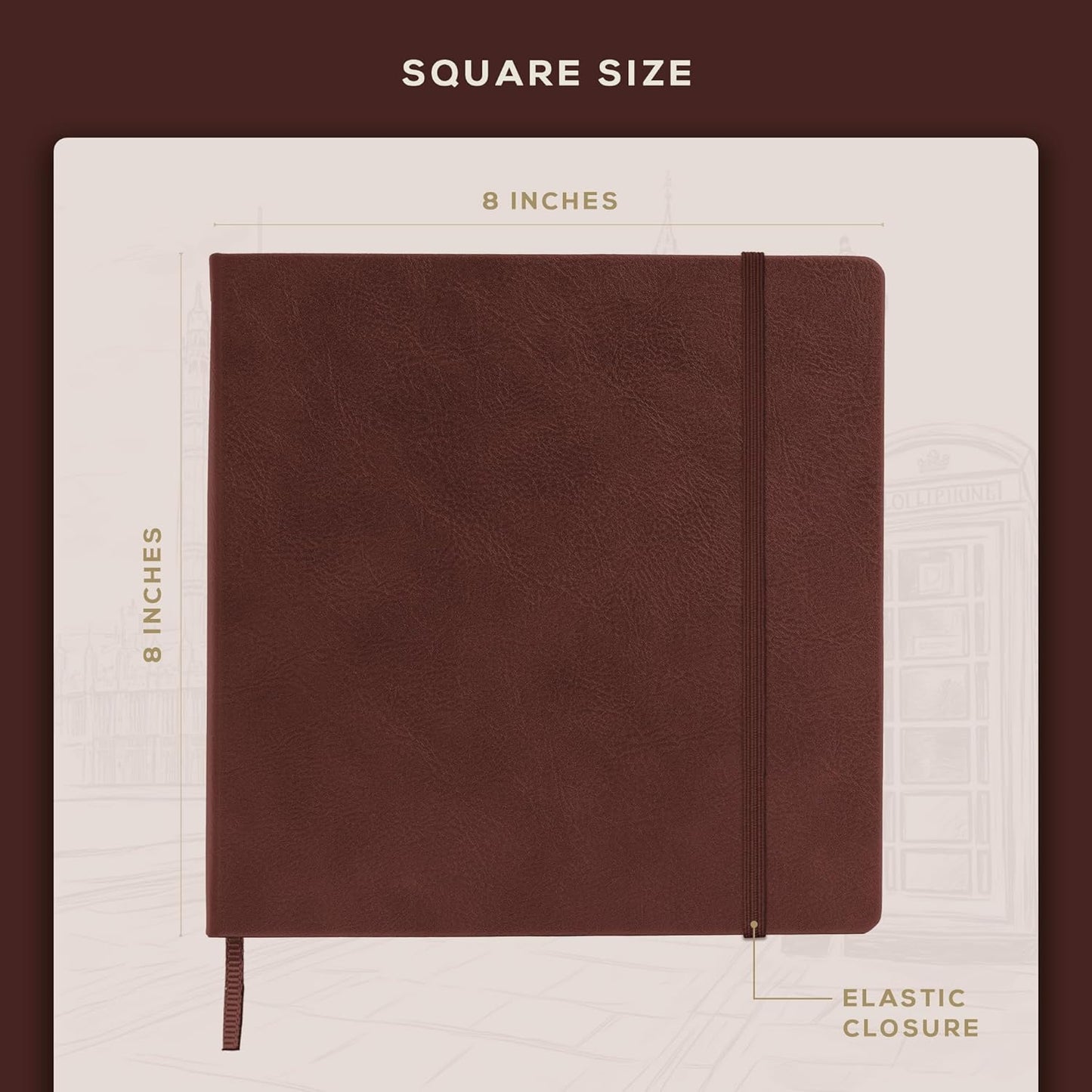 Beechmore Books Square Sketchbook – 8x8 Premium Vegan Leather Bound Large Sketch Book Hardcover with 156 Thick 160gsm Perforated Ivory Pages, Blank Sketch Pad, Gift Boxed Back Pocket, Ribbon Bookmark