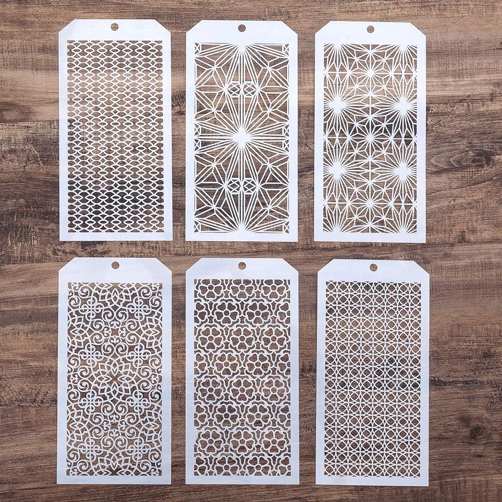 DIY Decorative Stencil Template for Scrapbooking Painting on Wall Furniture Crafts,Set of 6 (Seamless Geoemtry)