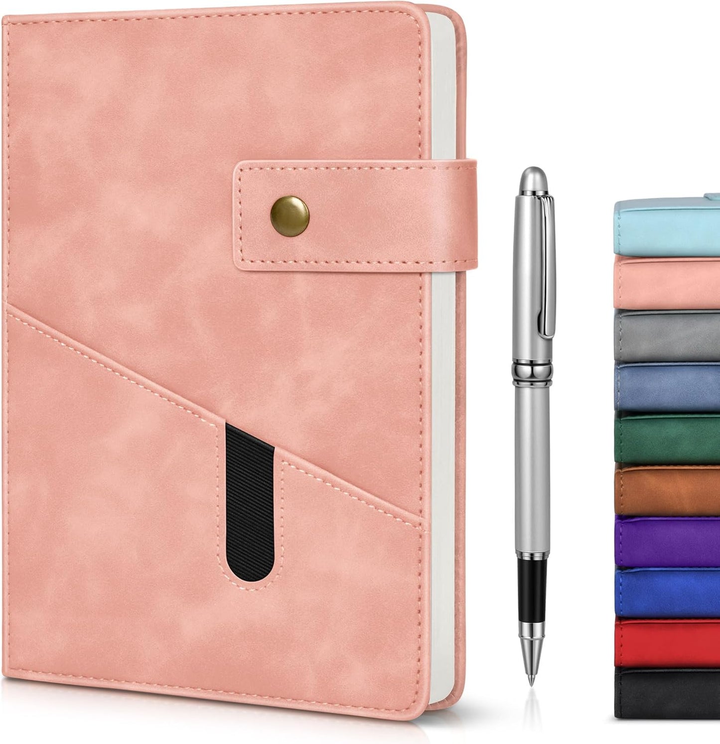 Pink A5 Lined Leather Journal Notebook for Men Women,5.9" X 8.4" Personalized Hardcover Journal with Pen,200 Pages 100 Gsm Thick Ruled Paper Daily Diary for Travel,Business,Work,Writing