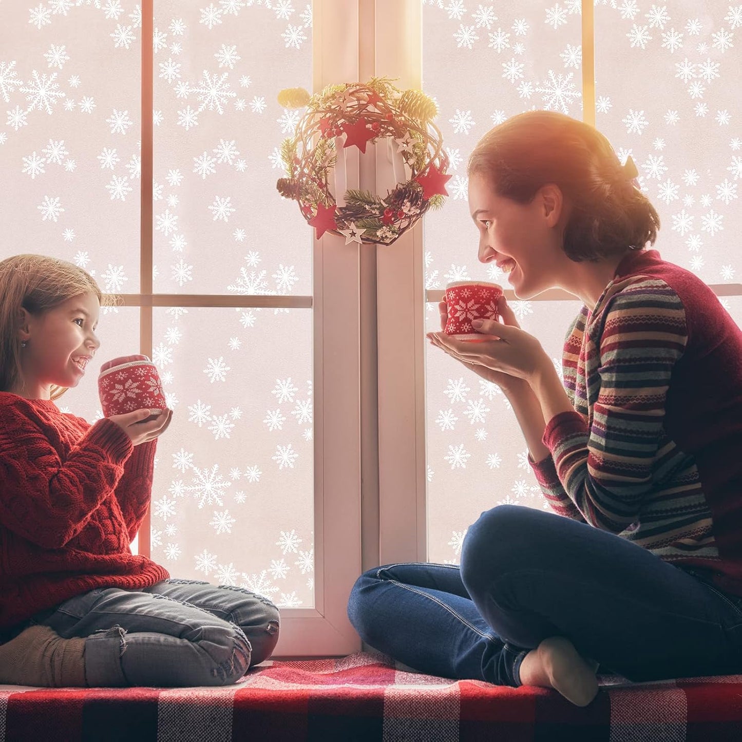 Niviy Privacy Window Film Christmas Decorations Snowflakes Window Clings Decals Stickers Non Adhesive Frosted Glass Film Heat Control 35.4” x 78.7”