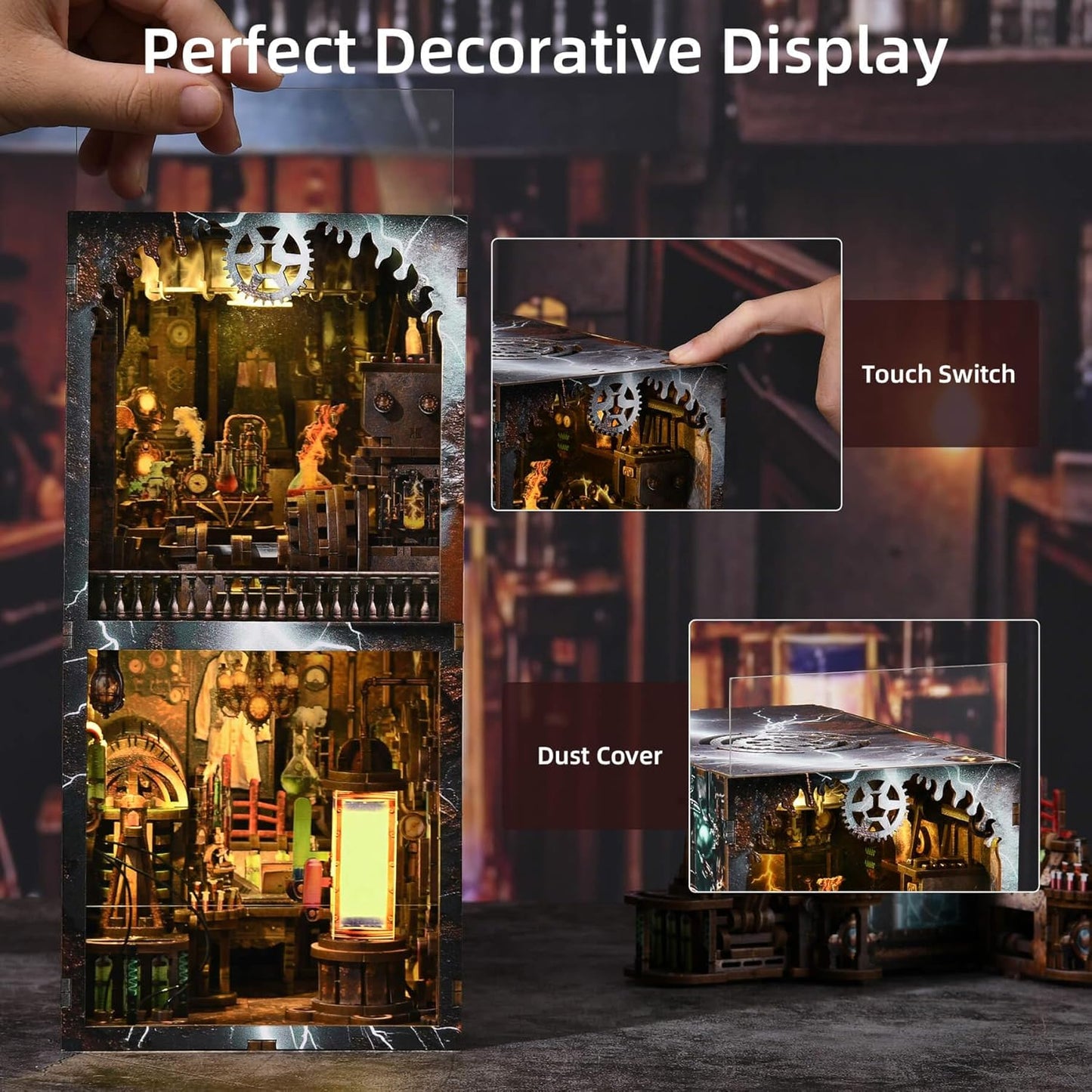 Book Nook Kit - DIY Miniature House Dollhouse Kit for Adults and Teens, Steampunk Booknook Tiny House Bookshelf Decor 3D Wooden Puzzle (Mad Scientist Lab)