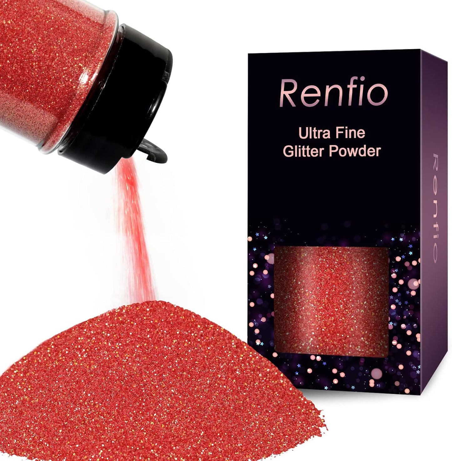 Renfio Iridescent Ultra Fine Glitter Powder Resin Supplies Glitters 1.94 Oz (55g) PET Flake Crafts Sequins 1/128" 0.008" 0.2mm Epoxy Chips Flakes for Tumblers Slime Painting - Magic Red