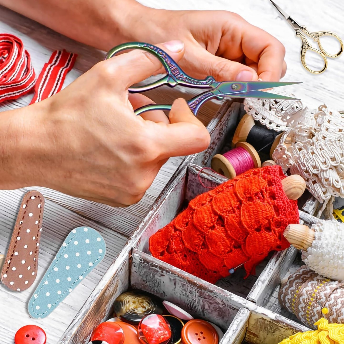 BIHRTC 4Pairs 3.6inch Small Embroidery Scissors with Leather Cover, Stainless Steel, Compact, Craft Scissors Set