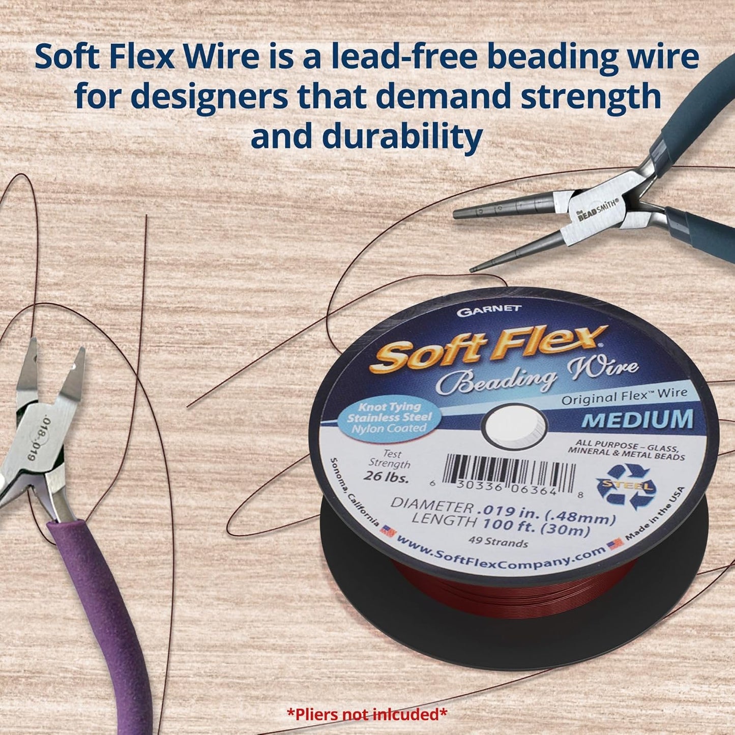 Soft Flex 49 Strand Beading Wire - Medium 0.19 Diameter - 100 Feet Nylon Design Wire