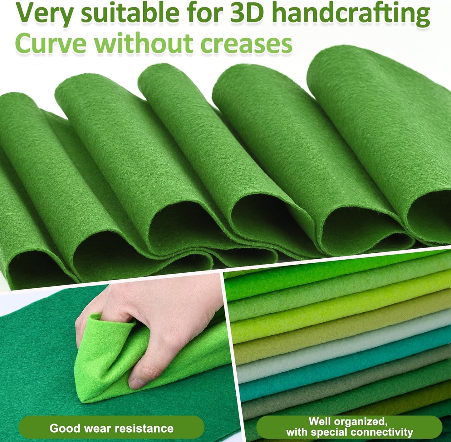 XSEINO 13 Rolls 8"x35" 1.4mm Thick Soft Felt Fabric Sheet 13 Assorted Green Series Colors Felt Pack Pastel Felt Sheets for DIY Craft Sewing Squares Nonwoven Patchwork