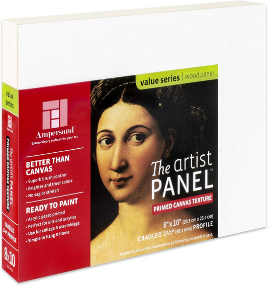 Ampersand Art Supply Wood Gesso Art Painting Panel: Canvas Texture, 1.5 Inch Cradle, 8" x 10"