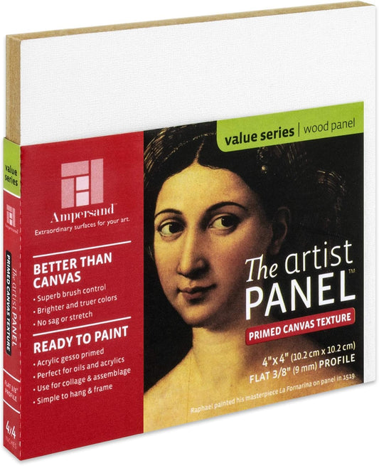 Ampersand Art Supply Wood Gesso Art Painting Panel: Canvas Texture, 3/8 Inch Depth, 4" x 4"
