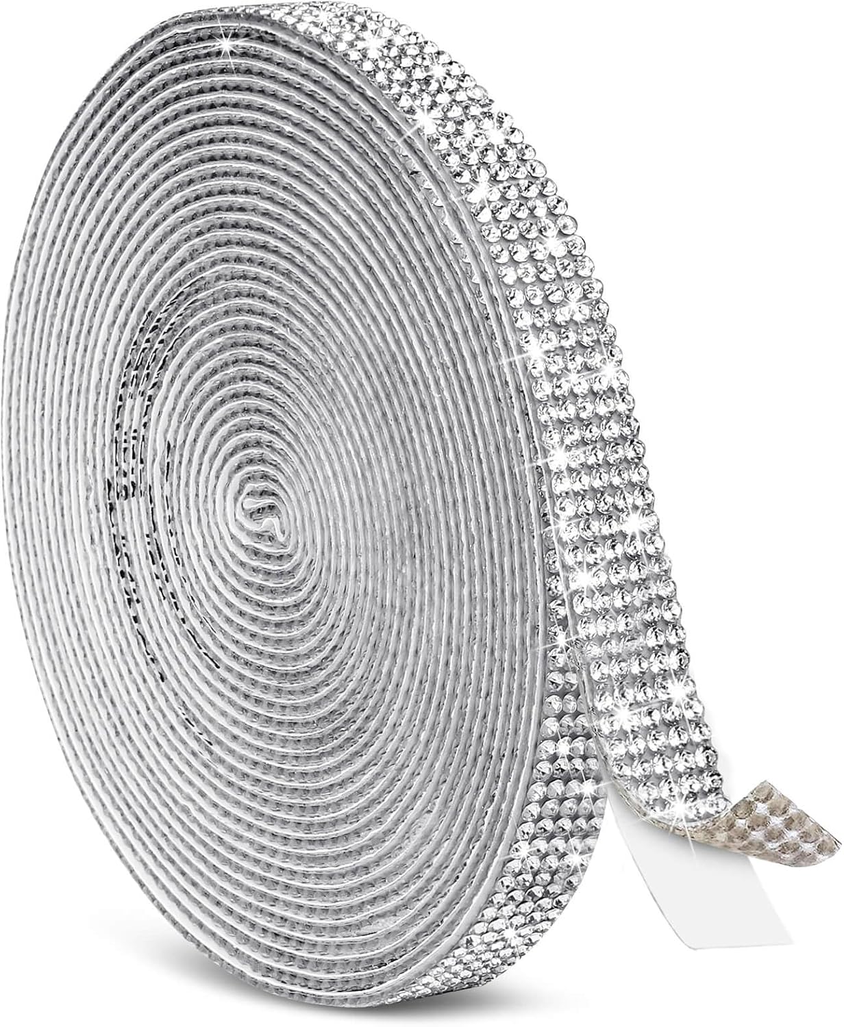 5 Yards Self Adhesive Rhinestone Ribbons, Sliver Rhinestone Strips, Diamond Crystal Rhinestone Ribbon Roll Stickers Glitter Bling Ribbons Rhinestone for Crafts Fabric Car Shoes Décor