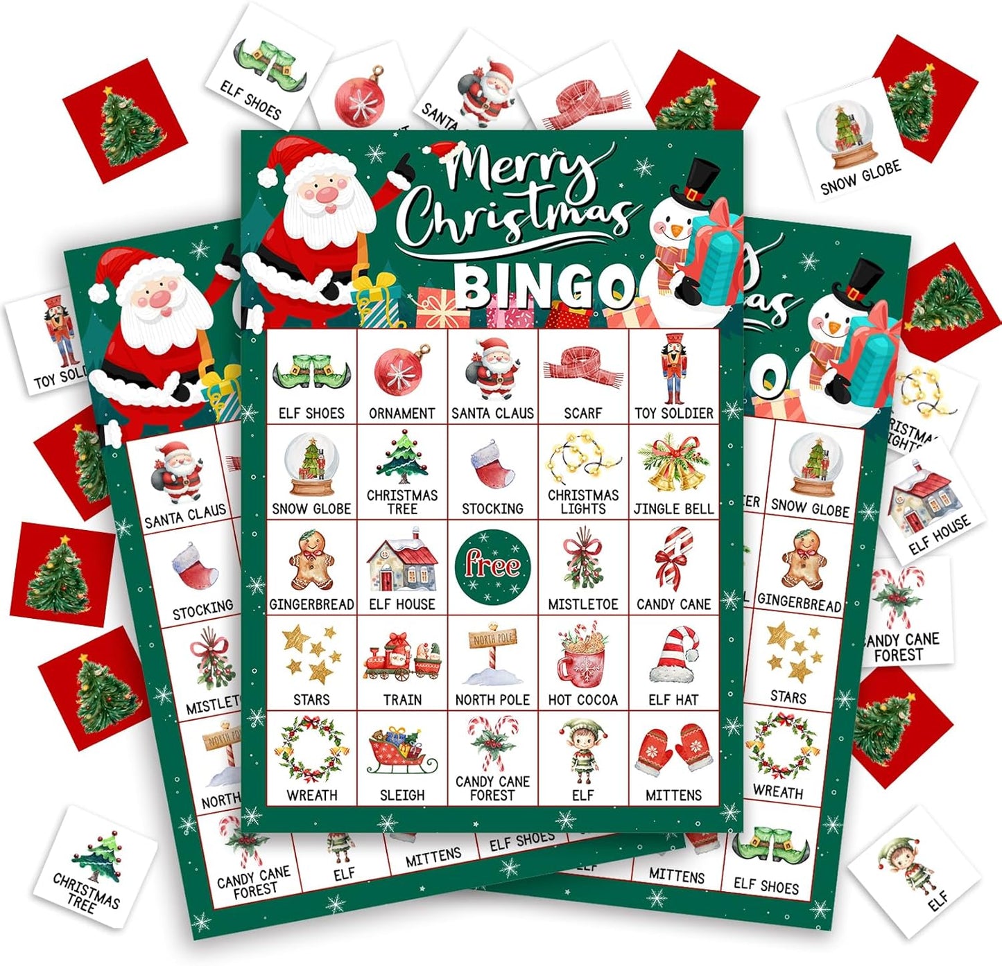Christmas Bingo Game Cards, 24 Players Christmas Bingo Game for Teens Adults, Xmas Games Supplies for Family Outdoors Xmas Party Favors Supplies Decorations