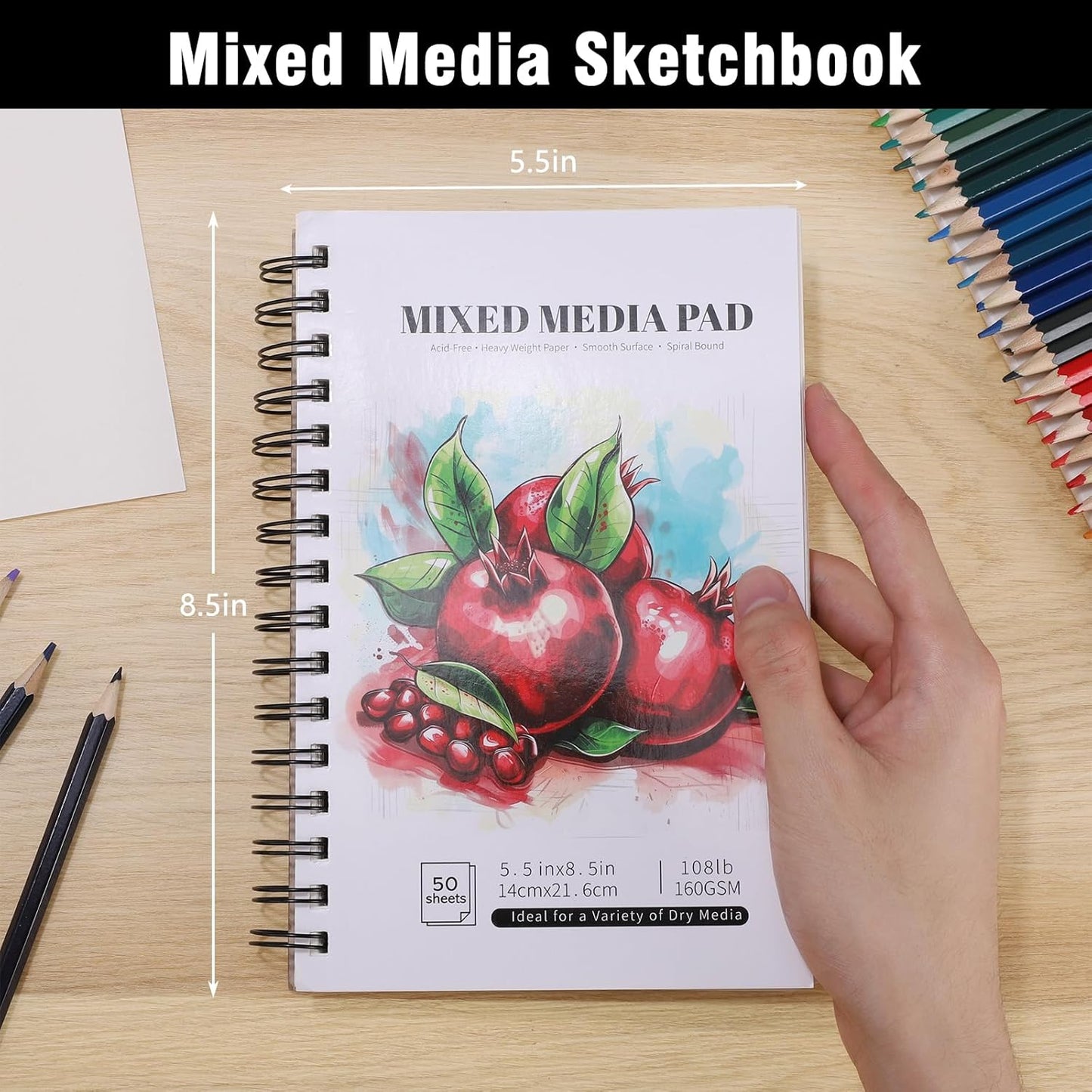 4 Pack Mixed Media Sketchbook, 5.5x8.5 inches Drawing Paper Sketch Book, 98lb/160gsm Heavyweight Spiral Bound Sketch Pads, Suitable for Wet and Dry Media, Drawing, Painting, Sketching(200 Sheets)