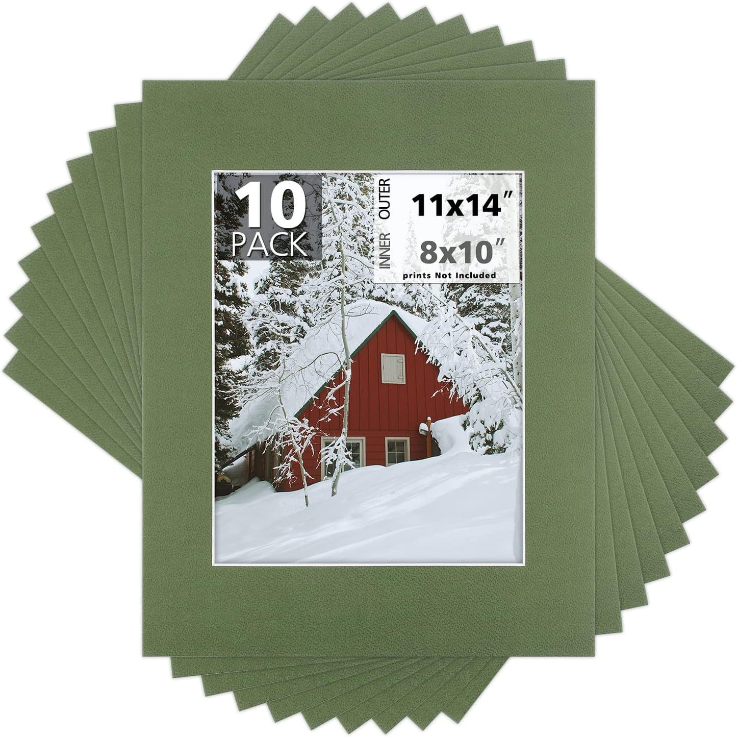 Mat Board Center, Pack of 10, 11x14 for 8x10 Rock Garden Color Mats - Acid Free, 4-ply Thickness, White Core - for Pictures, Photos, Framing